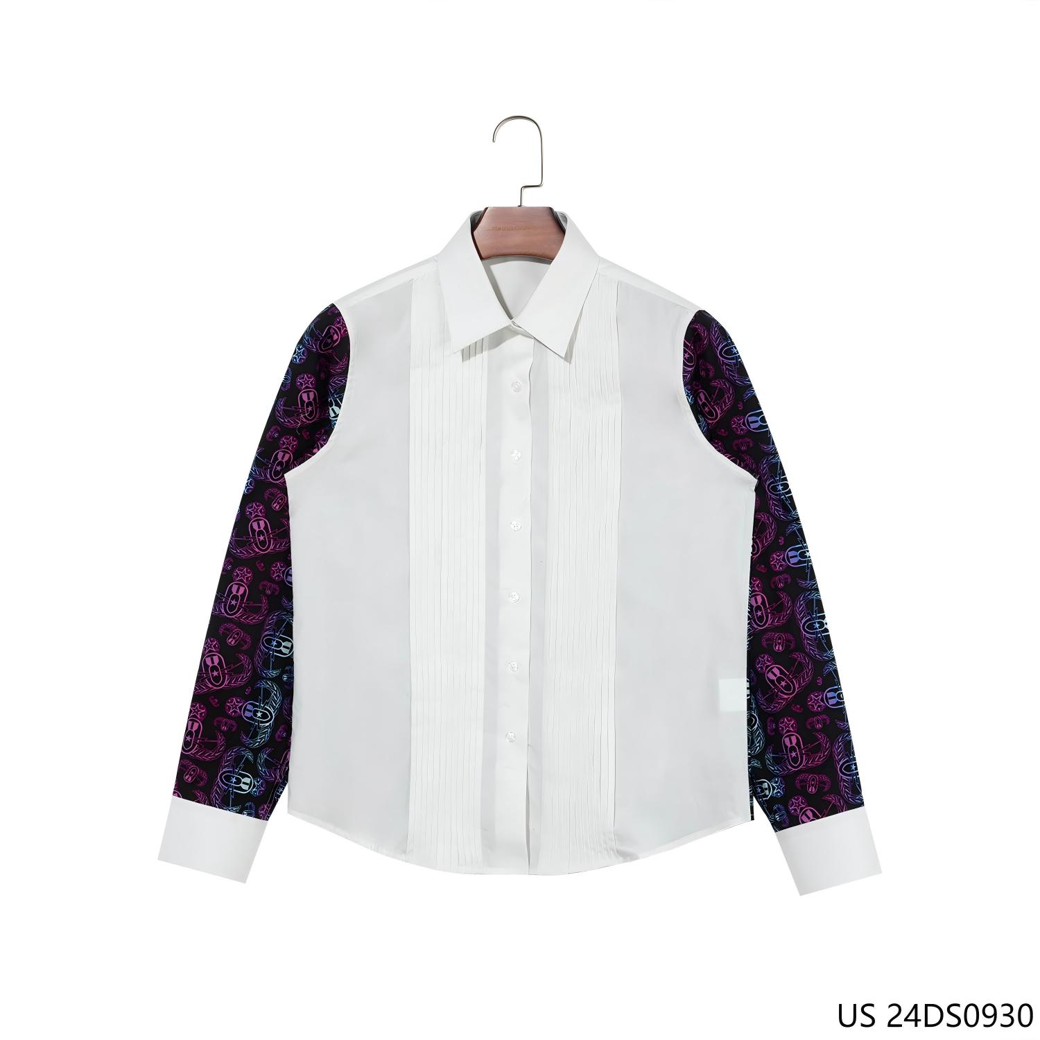 Women's 100% Cotton Pleated Contrast Color Patchwork Button Down Long Sleeve Shirts With Cuff