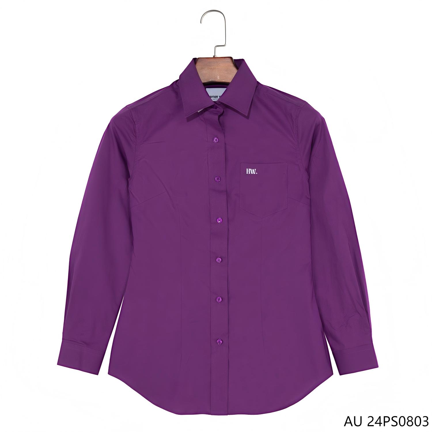 Women's  97% Cotton  3% Spandex Embroidered Purple Half-cut Placket Pullover Long Sleeve Shirts