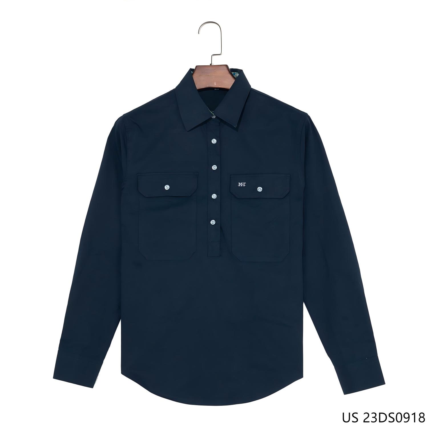 Women's 100% Cotton Royalblue  Half-cut Placket Pullover Long Sleeve Shirts
