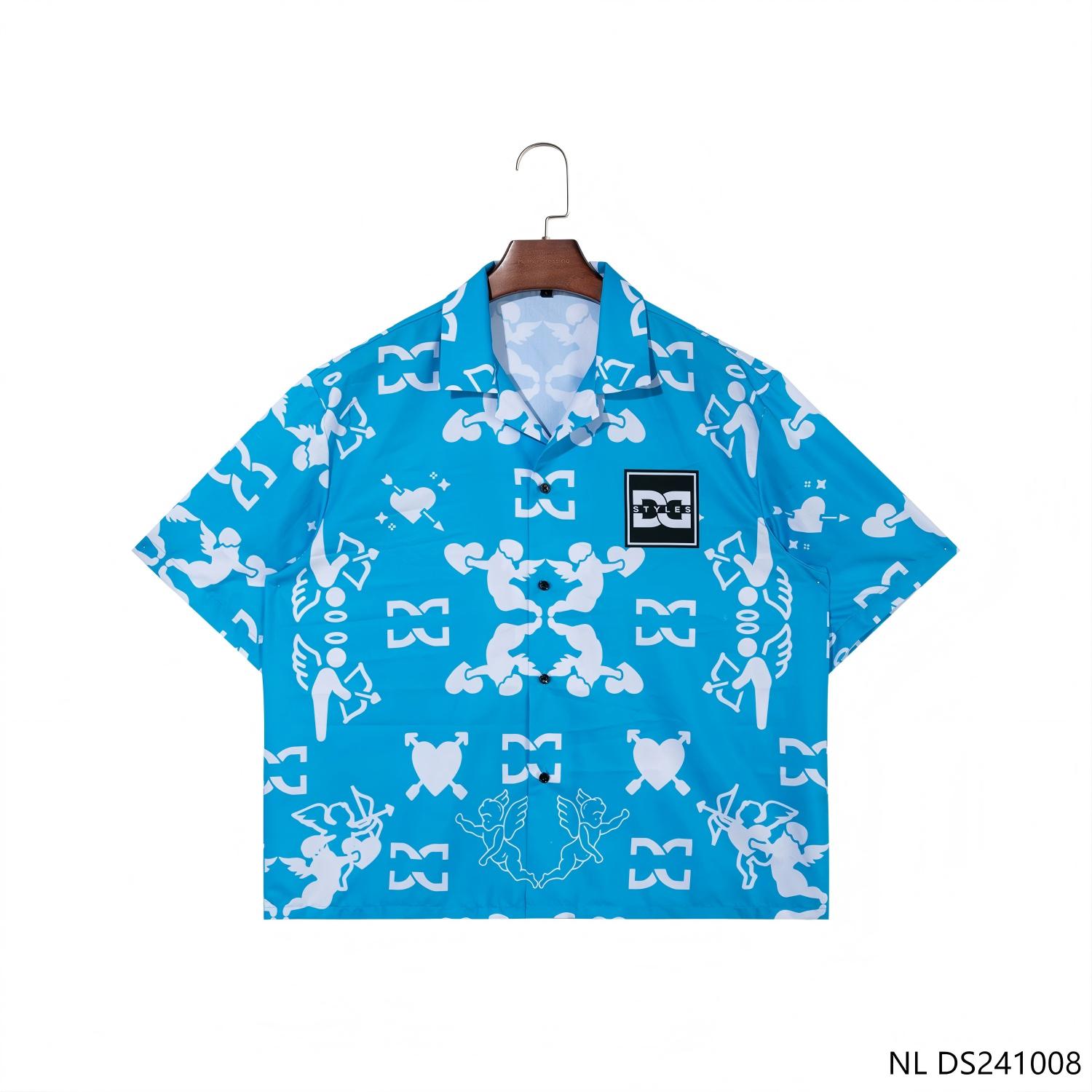 Men's Blue And White Contrast Color Short Sleelve Button Down Shirts
