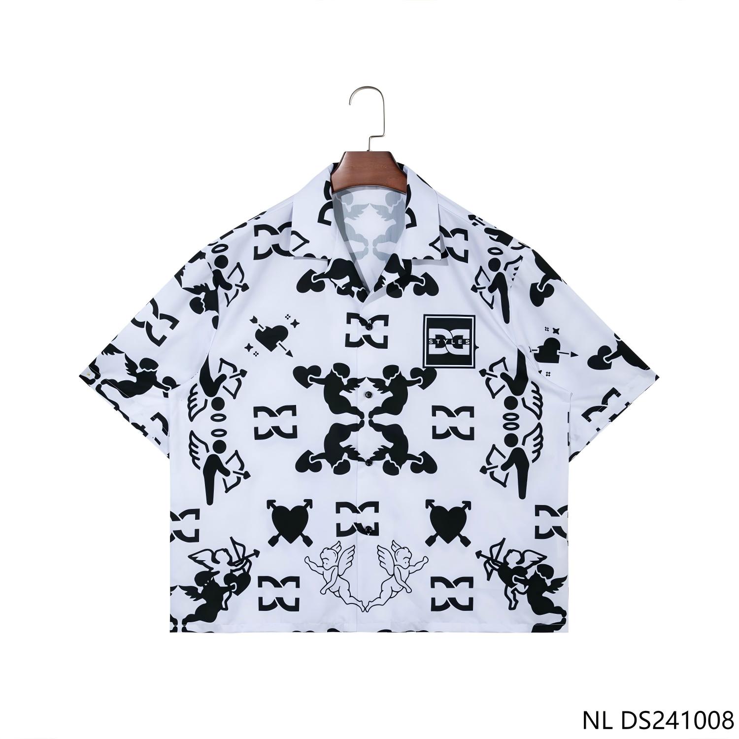 Men's Black And White Contrast Color Short Sleelve Button Down Shirts