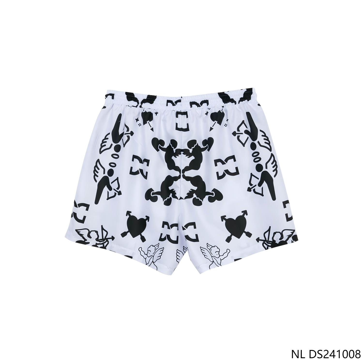 Men's Black And White Contrast Color String-fastened Shorts