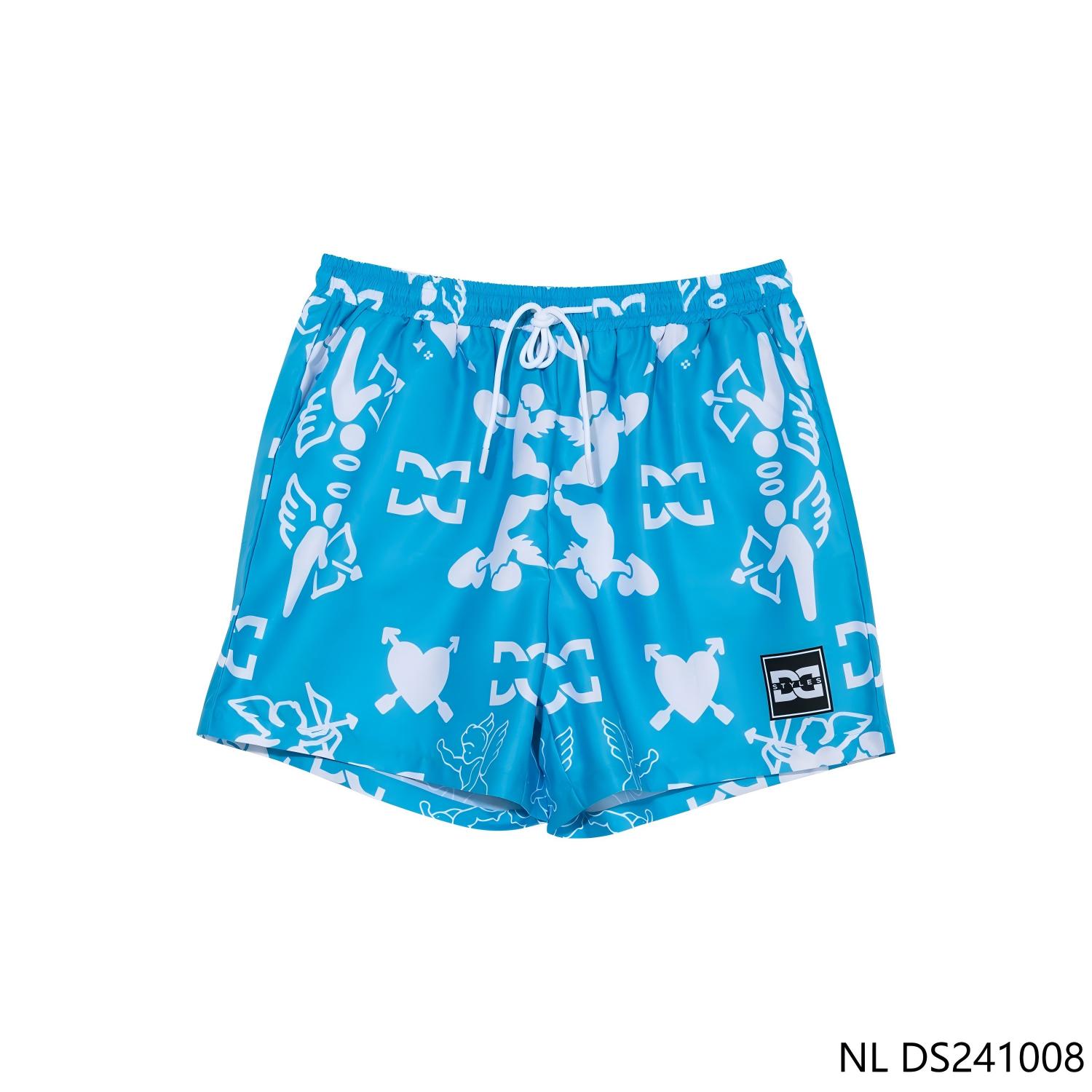 Men's Blue And White Contrast Color String-fastened Shorts