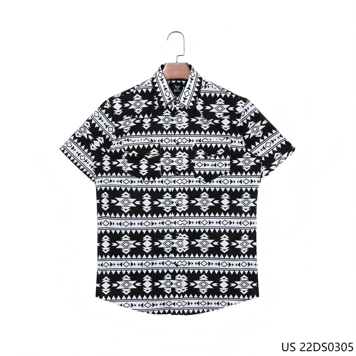 Men's 100% Cotton  Black And White  High-end Customized Series Of Short Sleeve Button Down Shirts