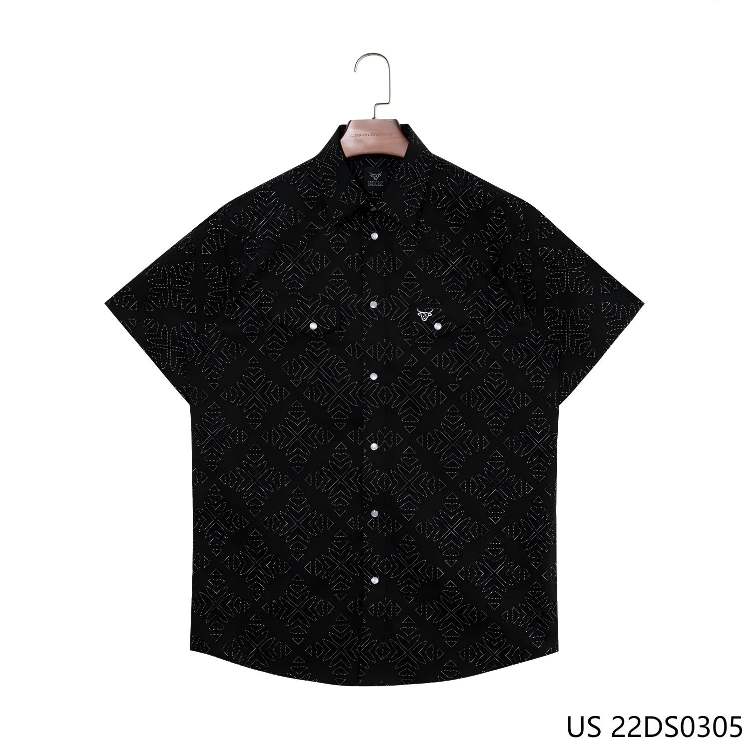 Men's 100% Cotton Black And White Lines  High-end Customized Series Of Short Sleeve Button Down Shirts