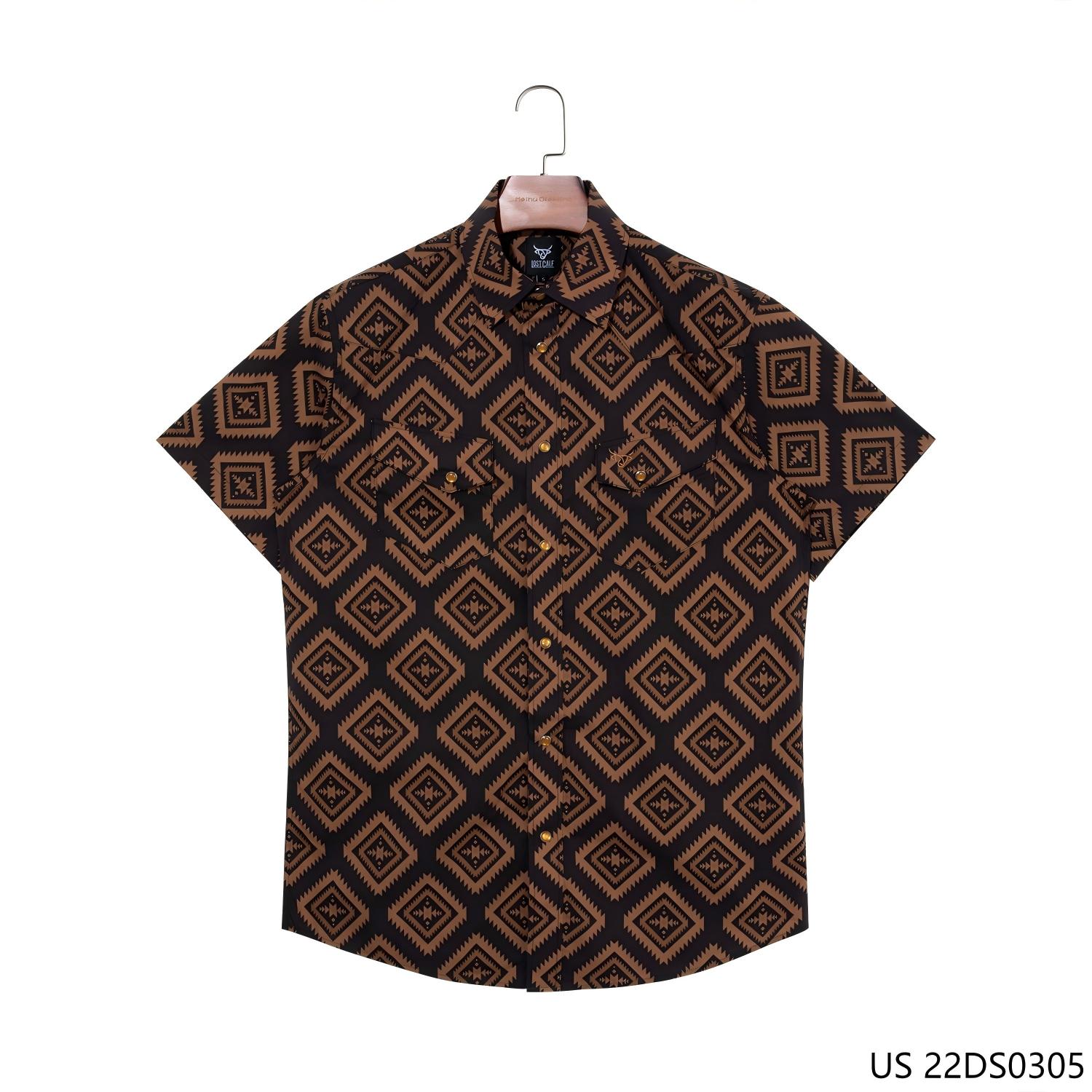 Men's 100% Cotton Black And Coffee Contrast Color  High-end Customized Series Of Short Sleeve Button Down Shirts