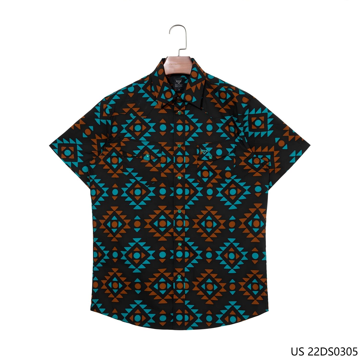 Men's 100% Cotton Black And Agate Green High-end Customized Series Of Contrast Color Short Sleeve Button Down Shirts