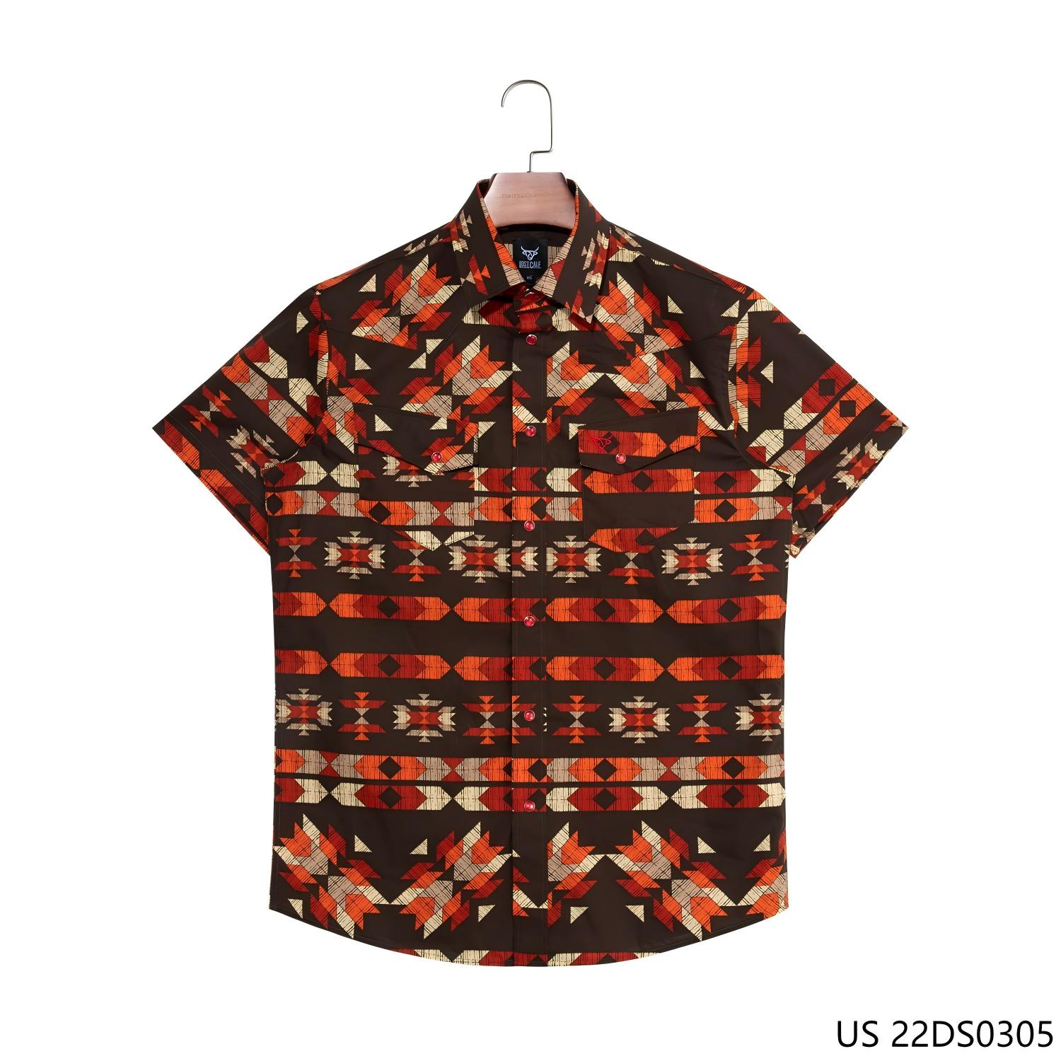 Men's 100% Cotton Coffee And Orange Lostcalf High-end Customized Series Of Short Sleeve Button Down Shirts