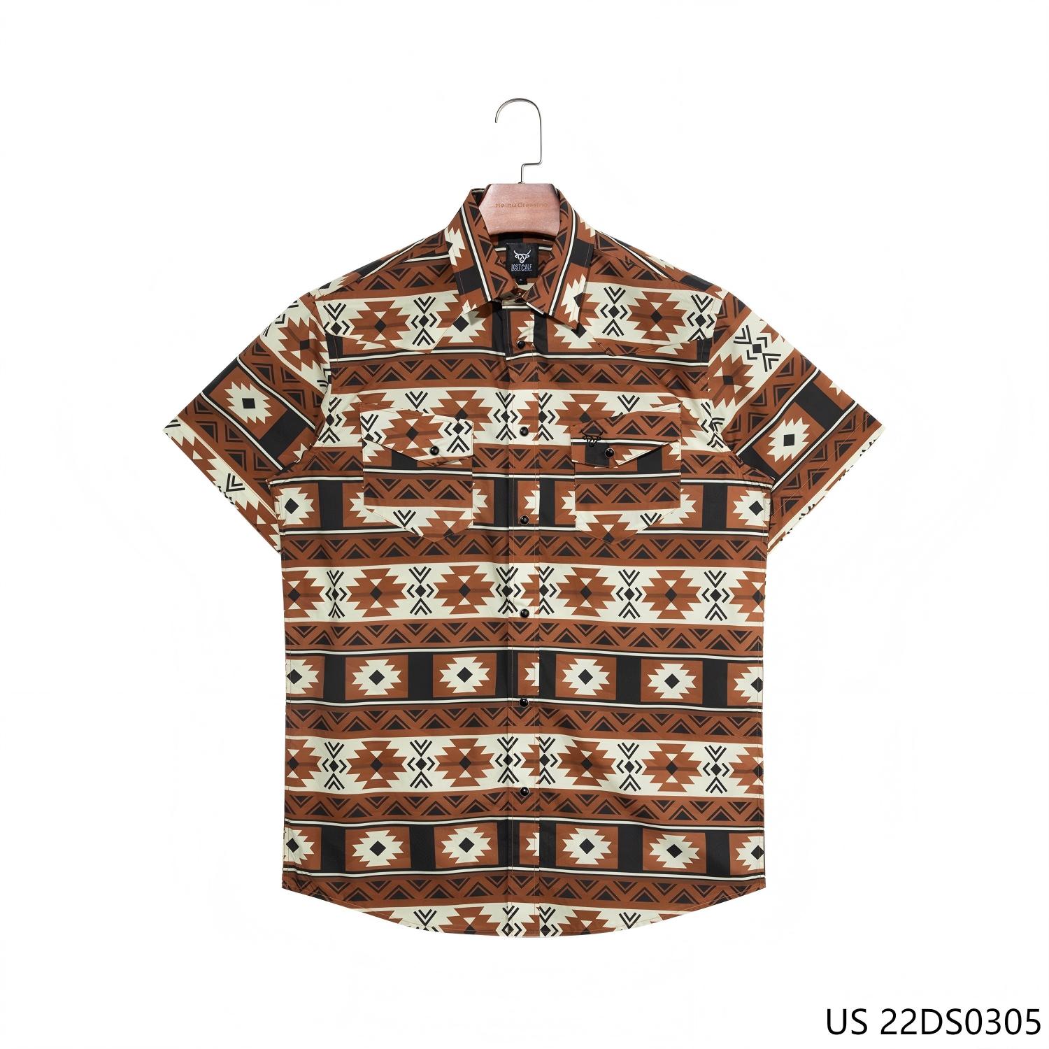 Men's 100% Cotton  Coffee And Beige Lostcalf High-end Customized Series Of Short Sleeve Button Down Shirts