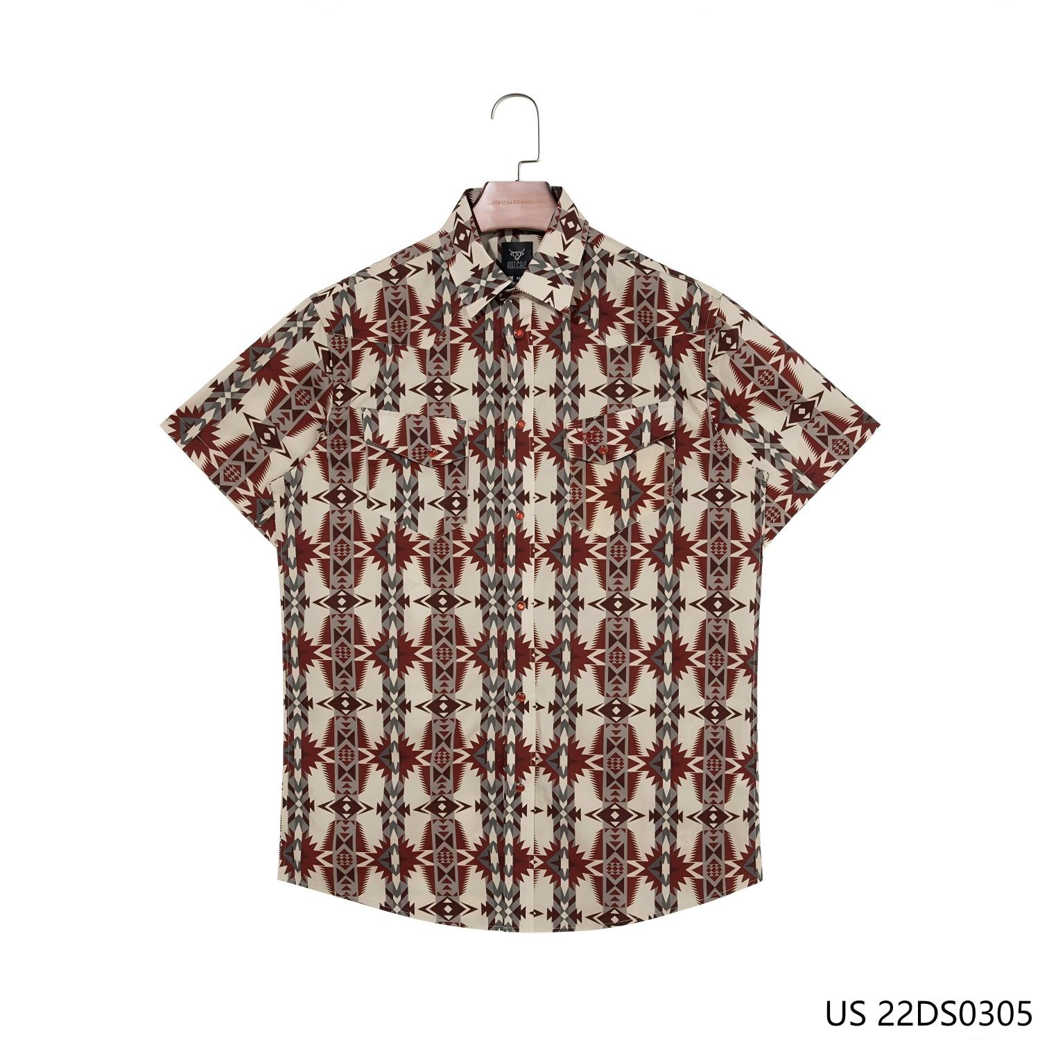 Men's 100% Cotton Khaki Red Lostcalf High-end Customized Series Of Short Sleeve Button Down Shirts