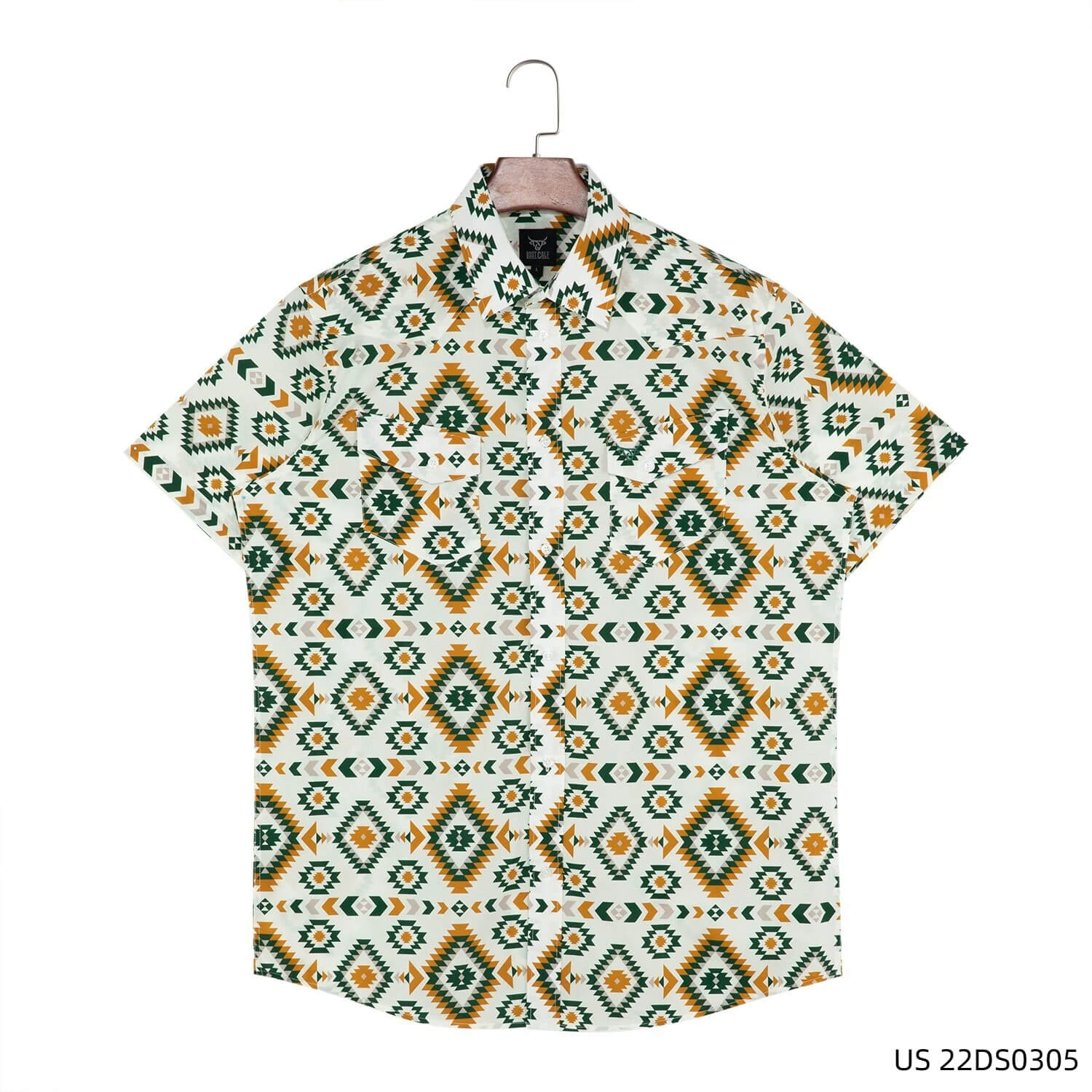 Men's High-end Customized Series Of Geometric Patterns Printing Against The Beige Background Short Sleeve Button Down Shirts