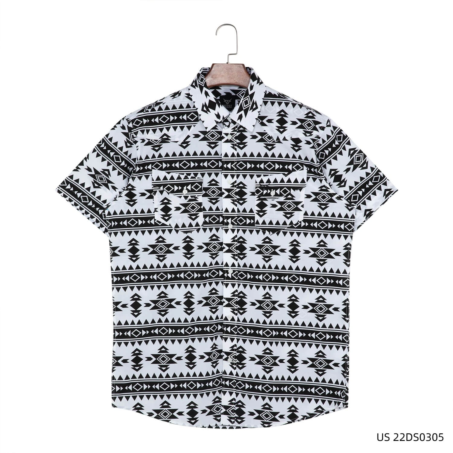 Men's 100% Cotton Black And White Lostcalf High-end Customized Series Of Short Sleeve Button Down Shirts