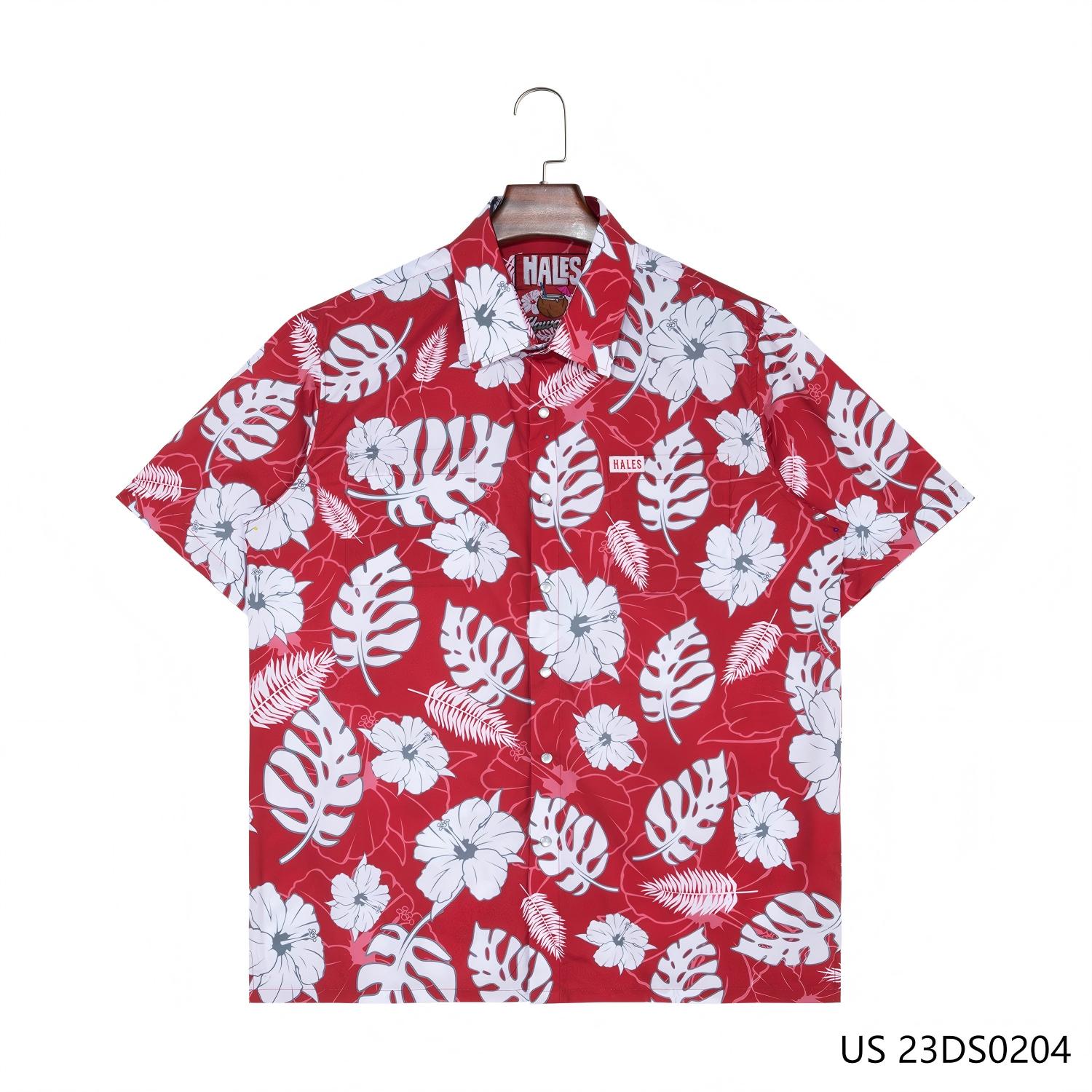 Men's High-end Customized Series Of White Printing Against The Red Background Short Sleeve Button Down Shirts