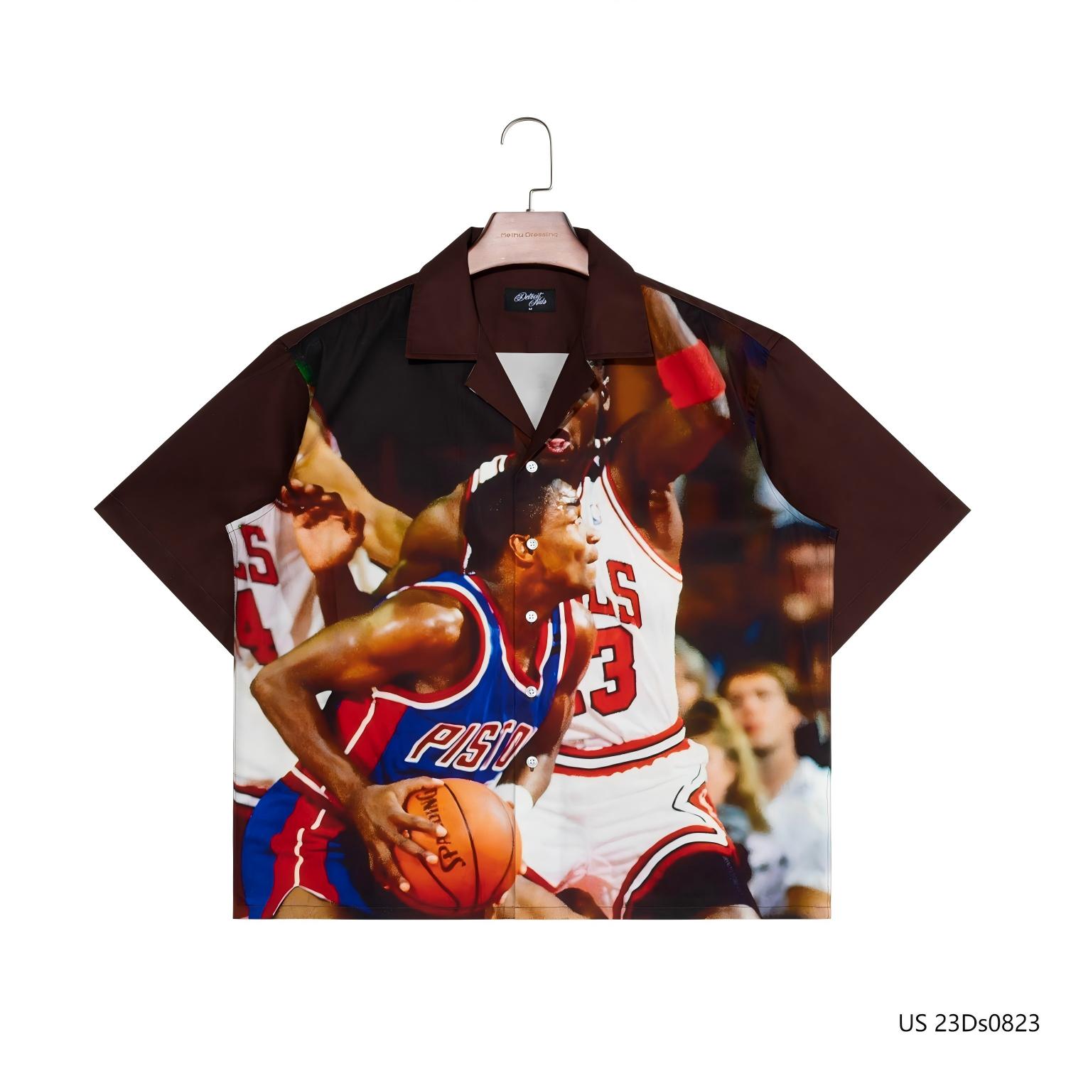 Men's 100% Cotton Short Sleeve Button Down Shirts With Portraits Of The Characters Printed On The Front