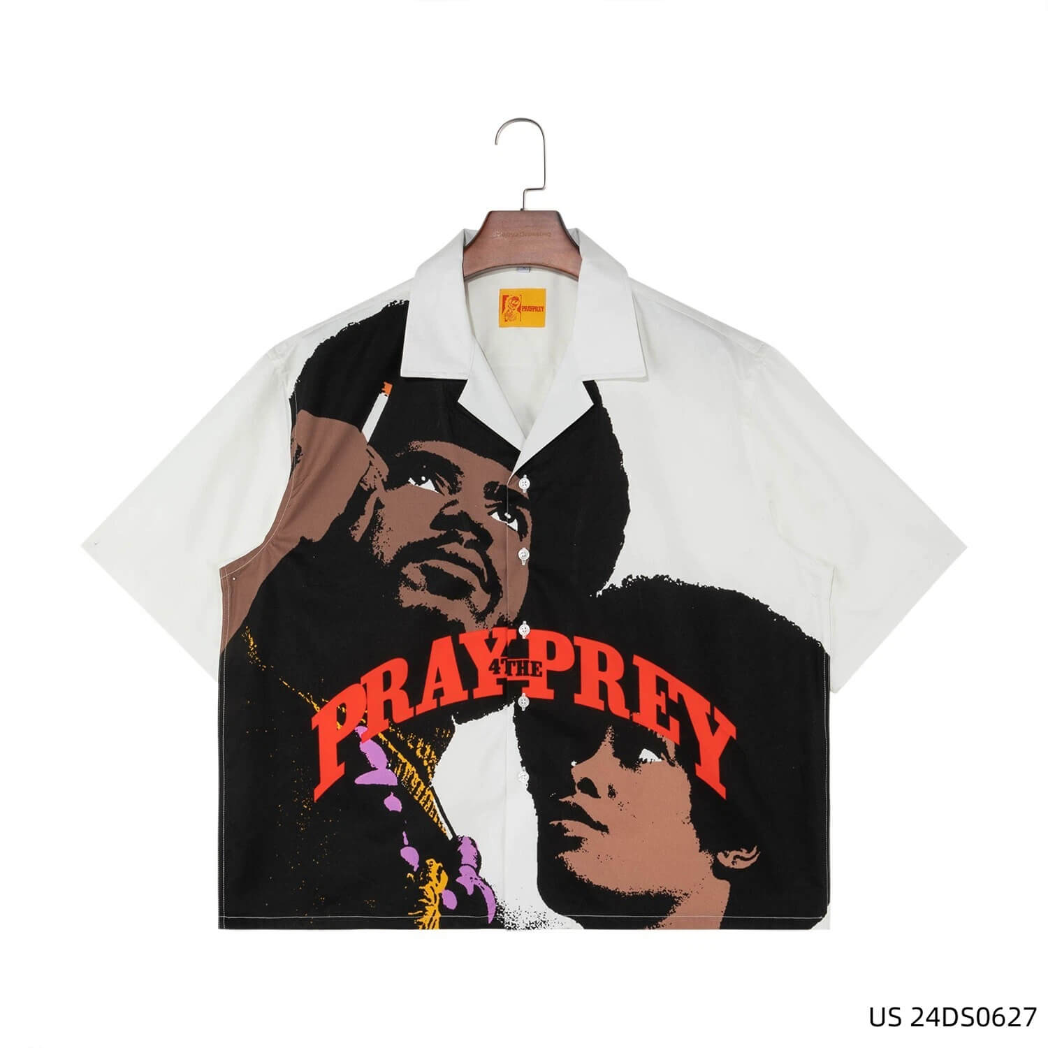 Men's 100% Cotton Short Sleeve Button Down Shirts With Portraits Of The Characters Printed On The Front