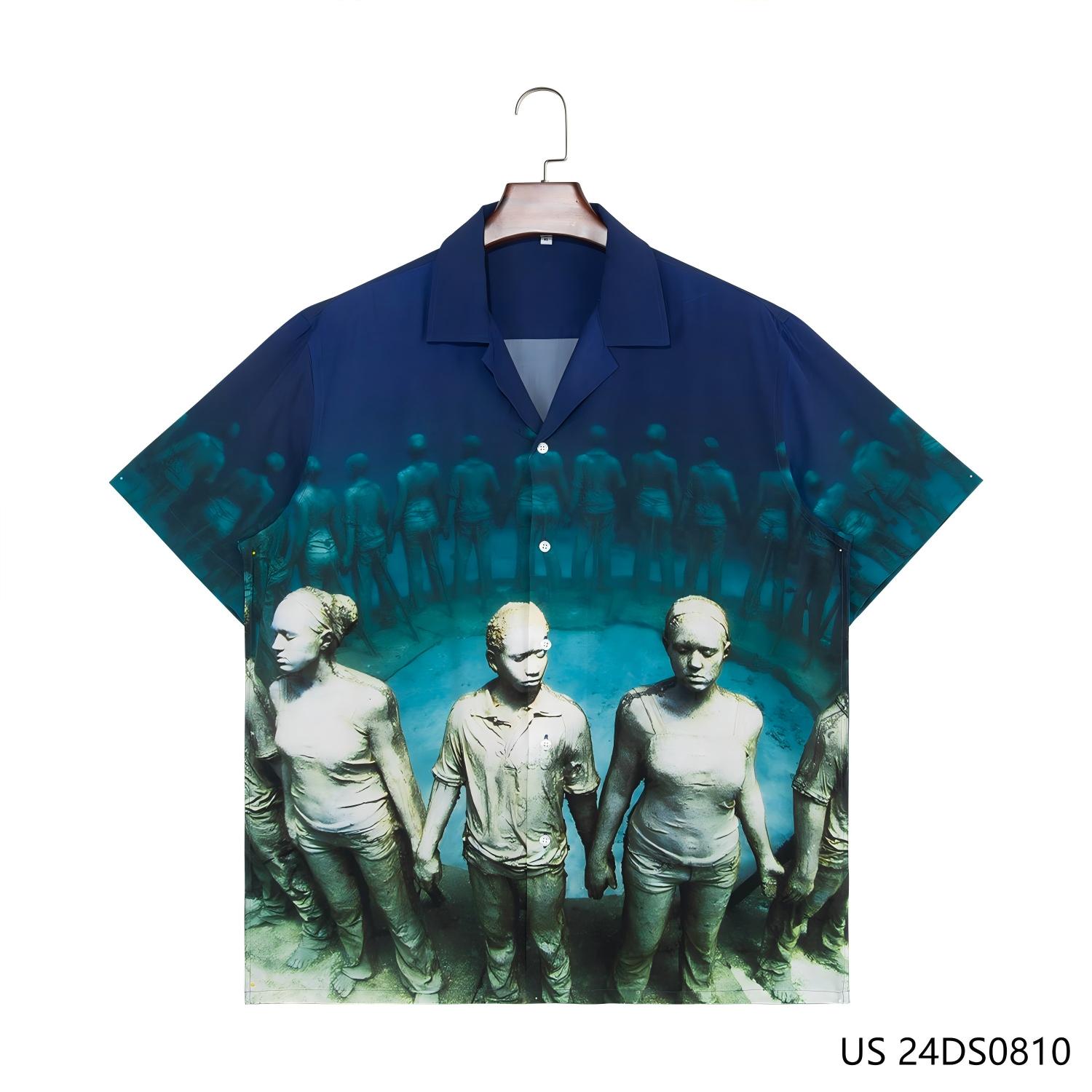Men's 100% Rayon  Short Sleeve Button Down Shirts With Portraits Of The Characters Printed On The Double Sides
