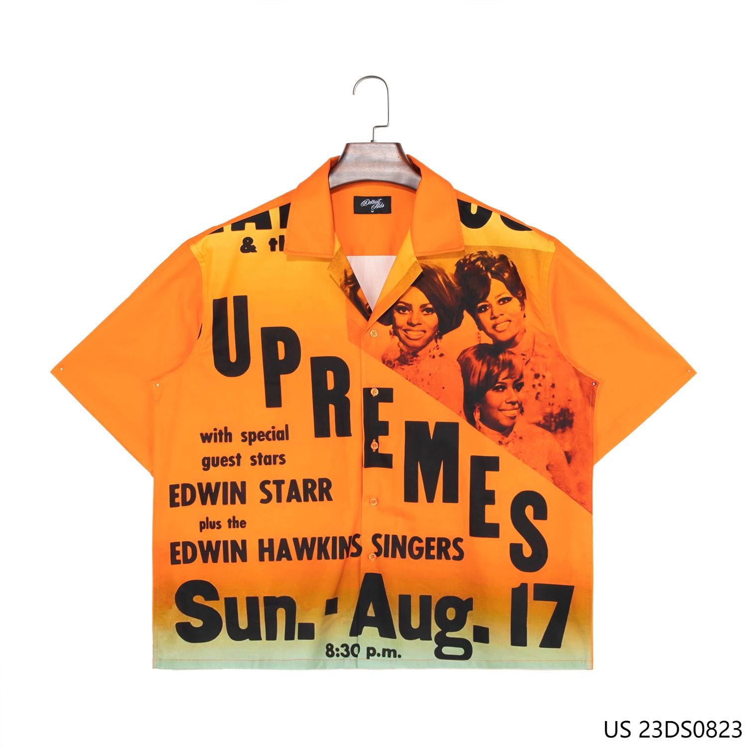 Men's 100% Cotton Pattern  Printing Against The Orange Background Short Sleeve Button Down Shirts