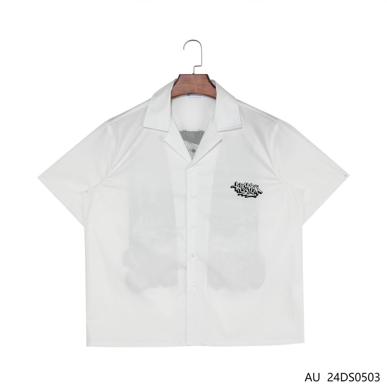 Men's 100% Cotton Doubled Sides Printing Short Sleeve Button Down Shirts