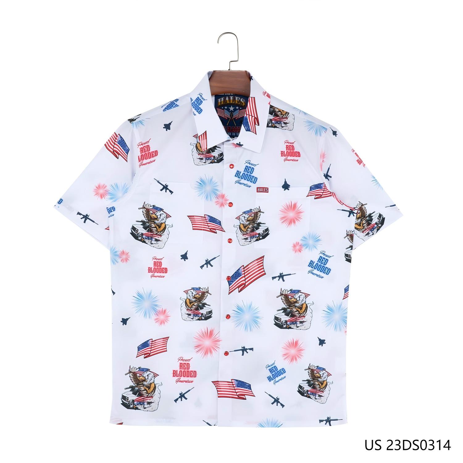 Men's 97% Polyester 3% Spandex Eagle Printing Against The White Background Short Sleeve Button Down Shirts