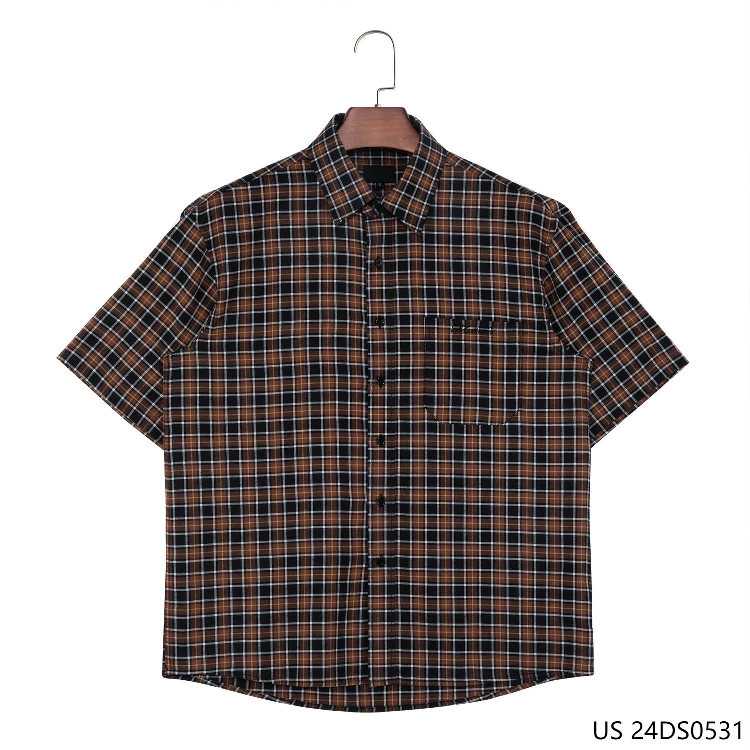 Men's 100% Cotton Coffee Color  Plaid Short Sleeve Button Down Shirts