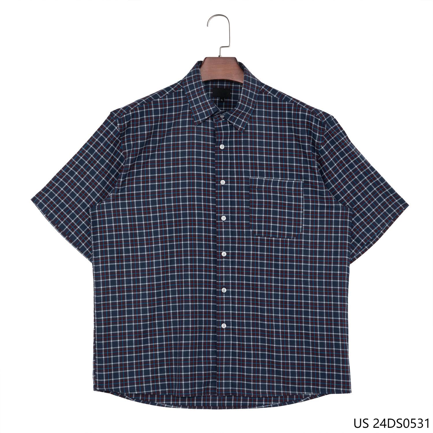 Men's 100% Cotton Blue Plaid Short Sleeve Button Down Shirts