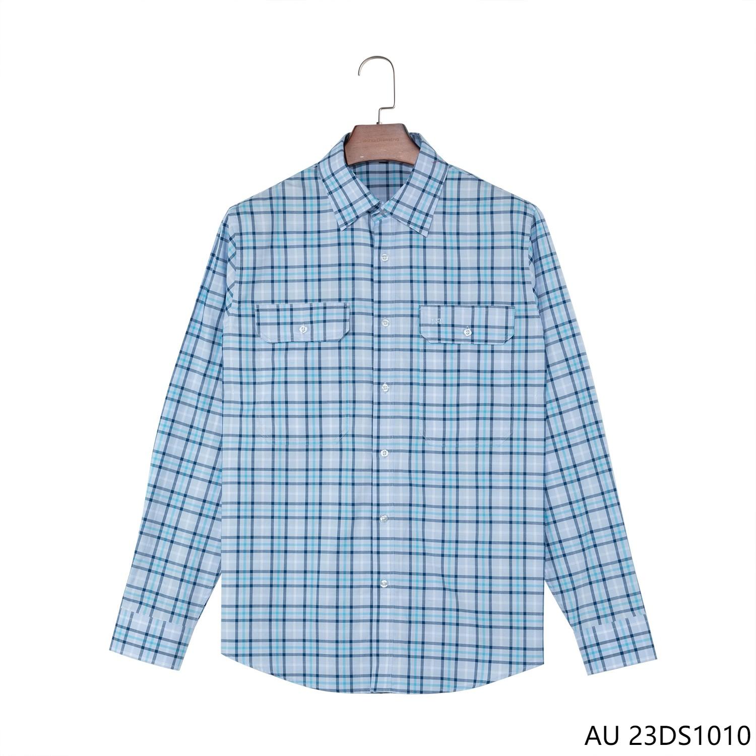 Men's 100% Cotton Light Blue Plaid  Button Down Long Sleeve Shirts