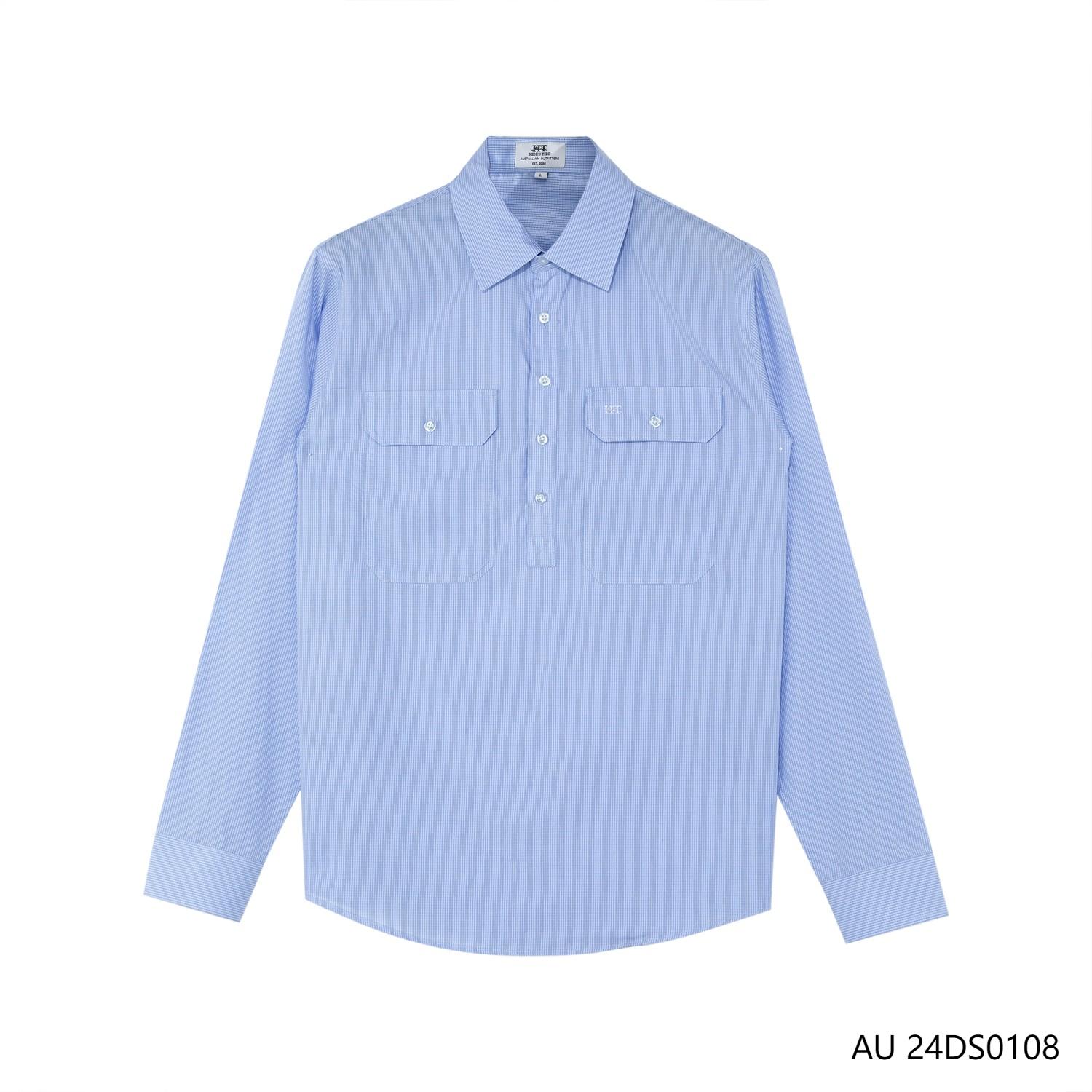 Men's 100%  Blue Plaid Button Down Long Sleeve Shirts