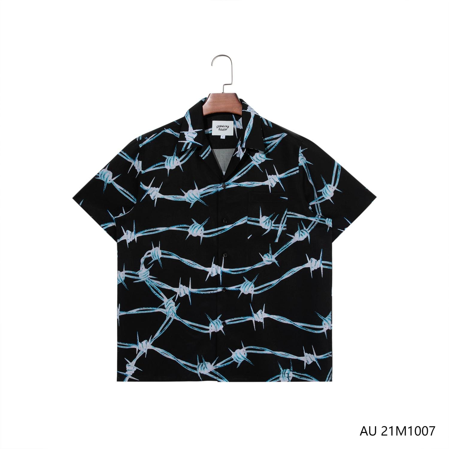 Men's 100% Tencel Printed Short Sleeve Button Down Shirts With Cuba Collar