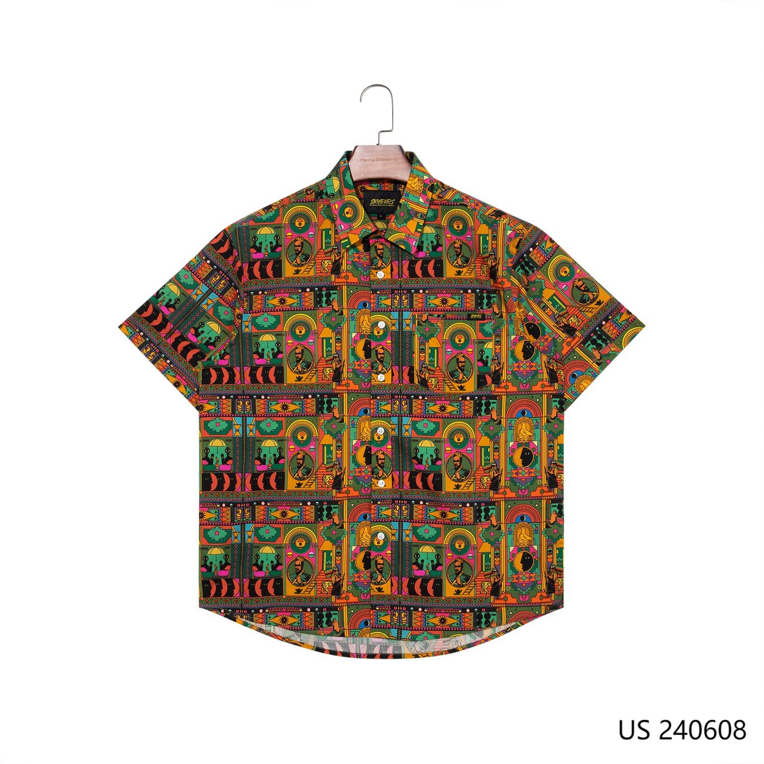 Men's 100% Cotton Printed Short Sleeve Button Down Shirts