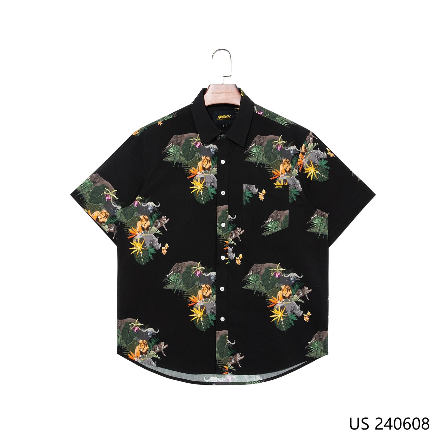 Men's 100% Cotton Printed Short Sleeve Button Down Shirts With A Round Hem