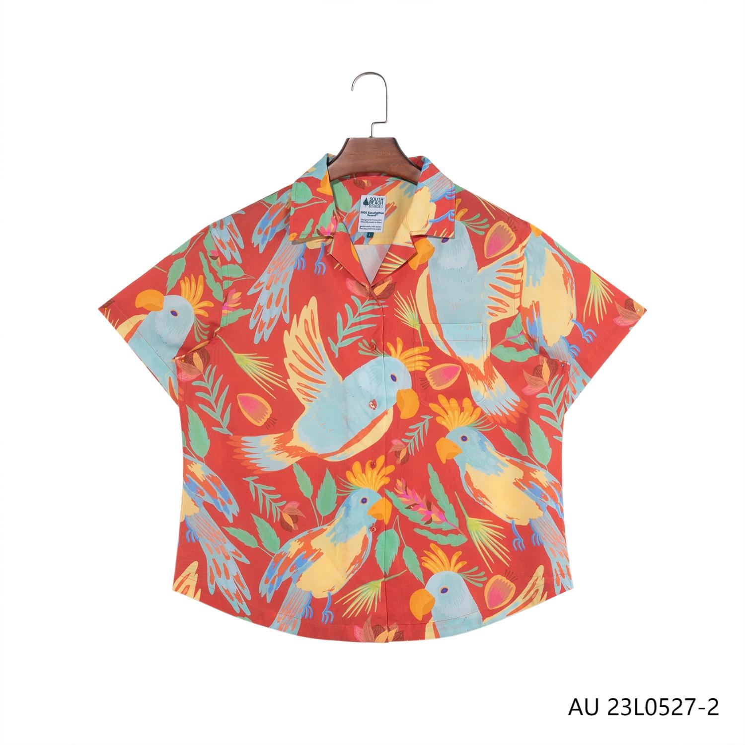 Men's 100% Tencel Printed Cuba Collar Short Sleeve Button Down Shirts