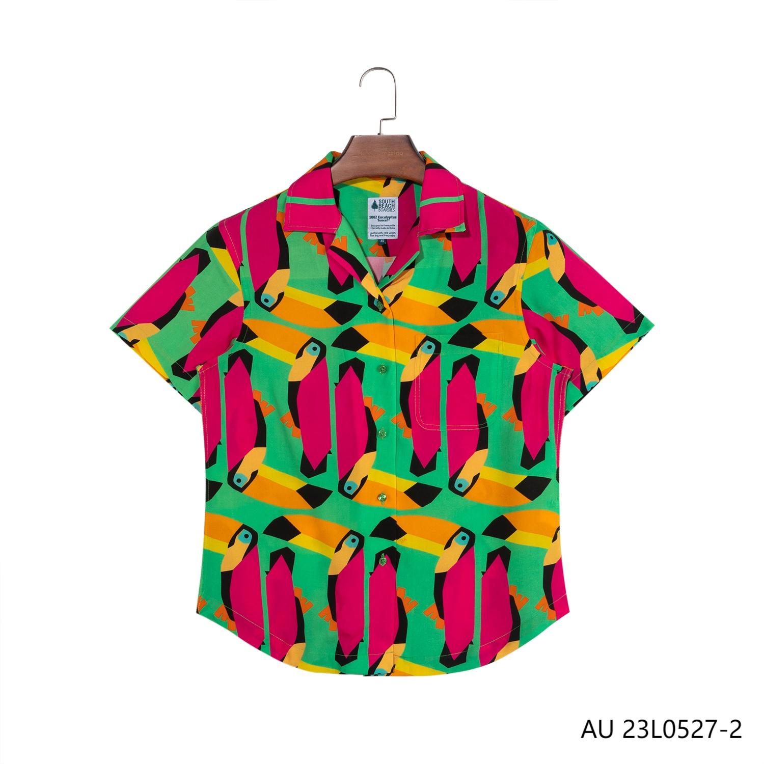 Men's 100% Tencel Printed Cuba Collar Short Sleeve Button Down Shirts