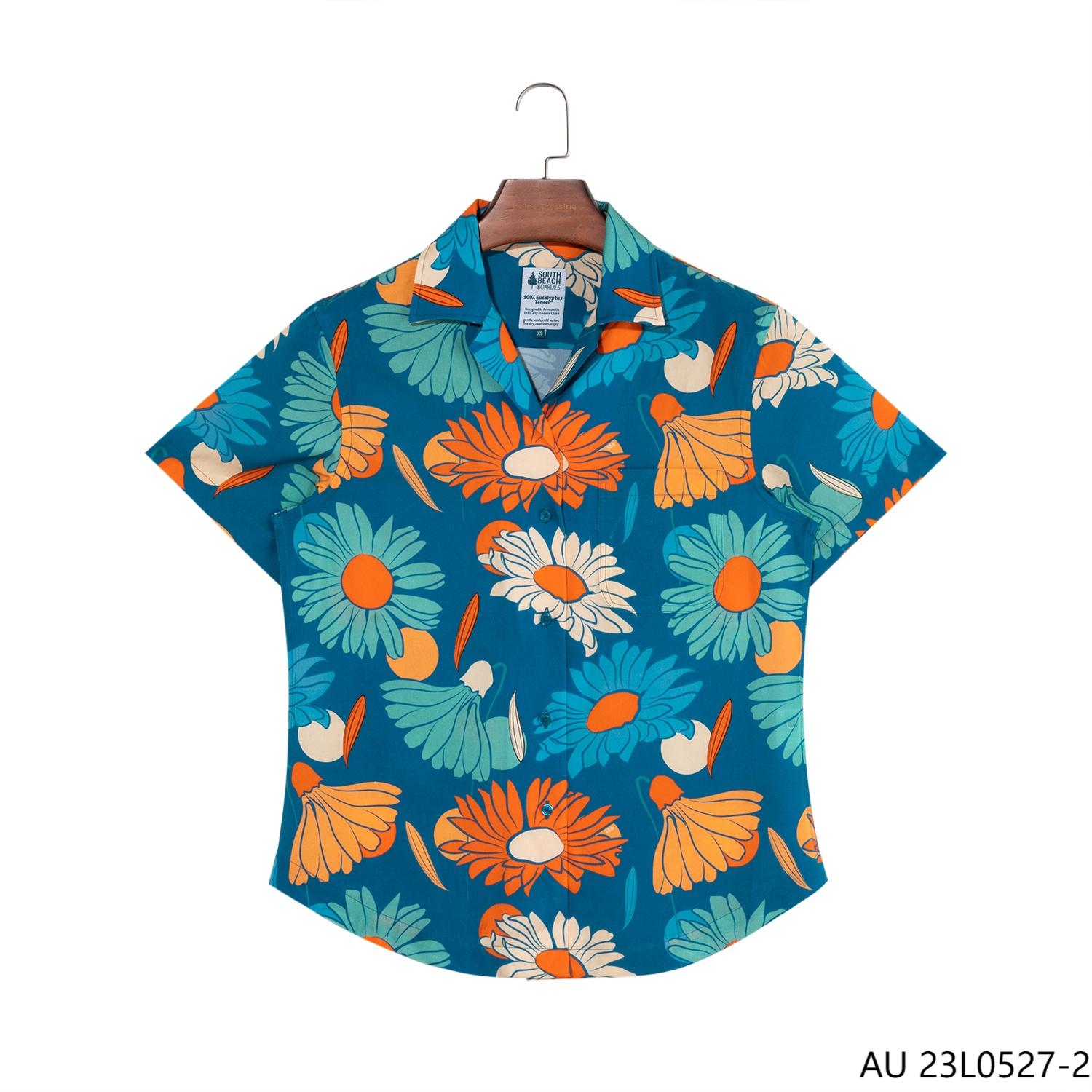 Men's 100% Tencel Printed Cuba Collar Short Sleeve Button Down Shirts