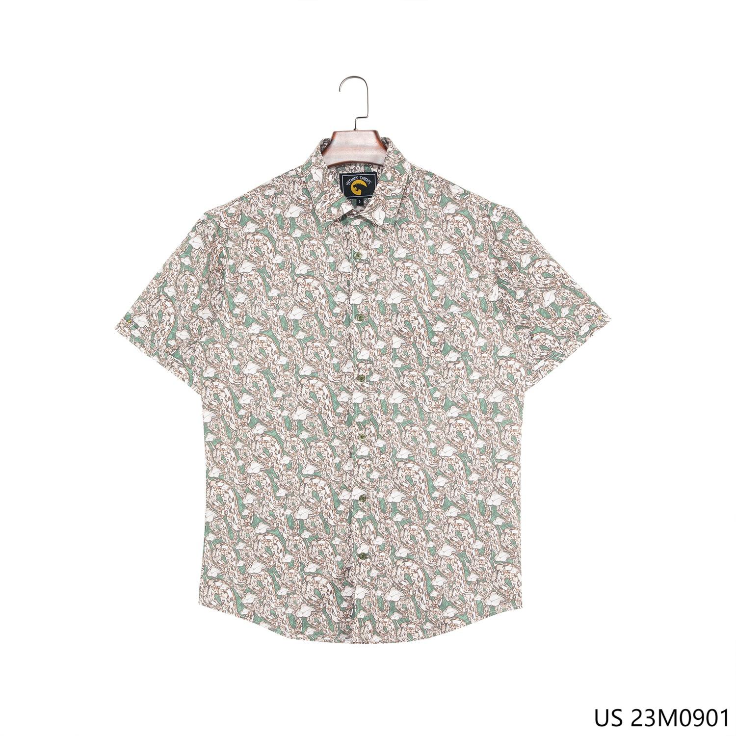 Men's 48% Polyester 37% Recycled 15% Spandex Printed Short Sleeve Button Down Shirts