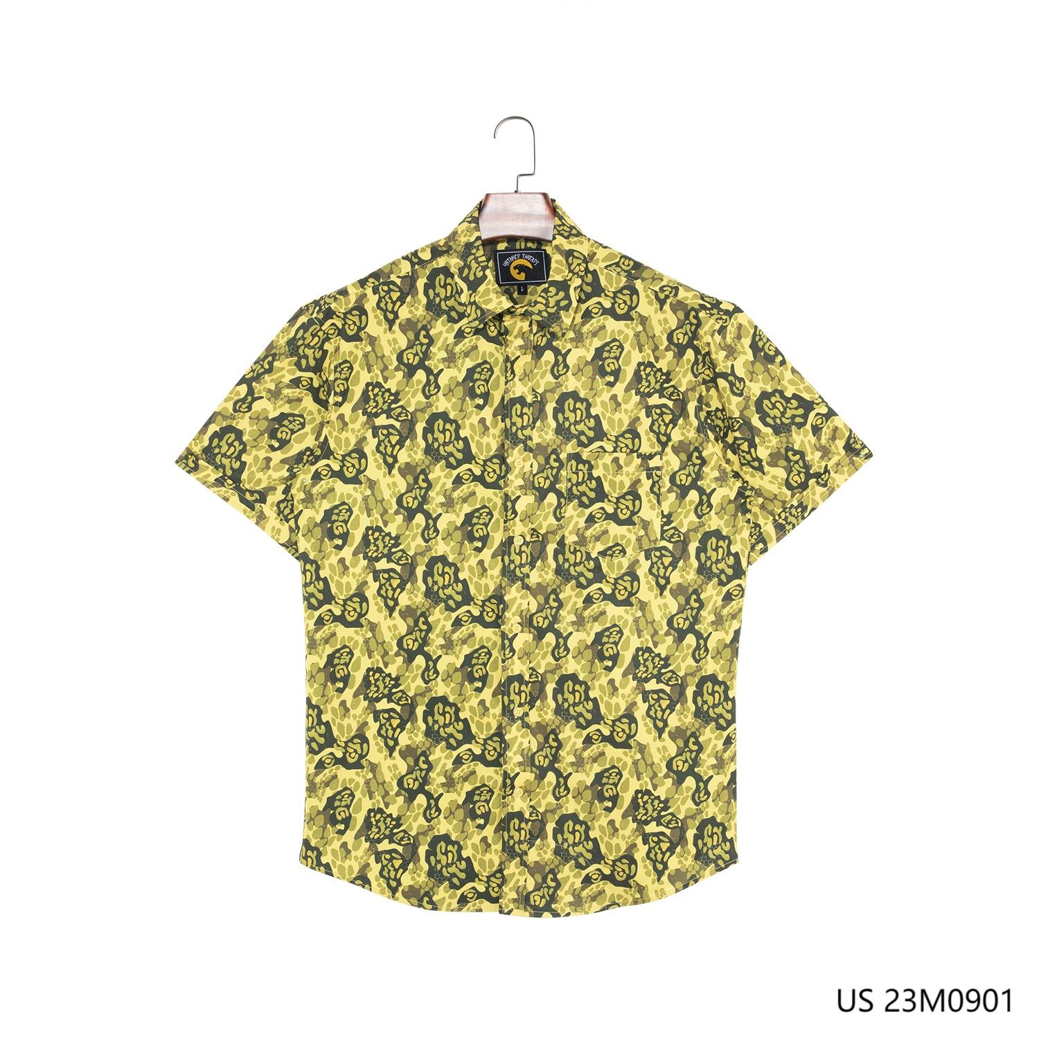 Men's 48% Polyester 37% Recycled 15% Spandex Printed Short Sleeve Button Down Shirts