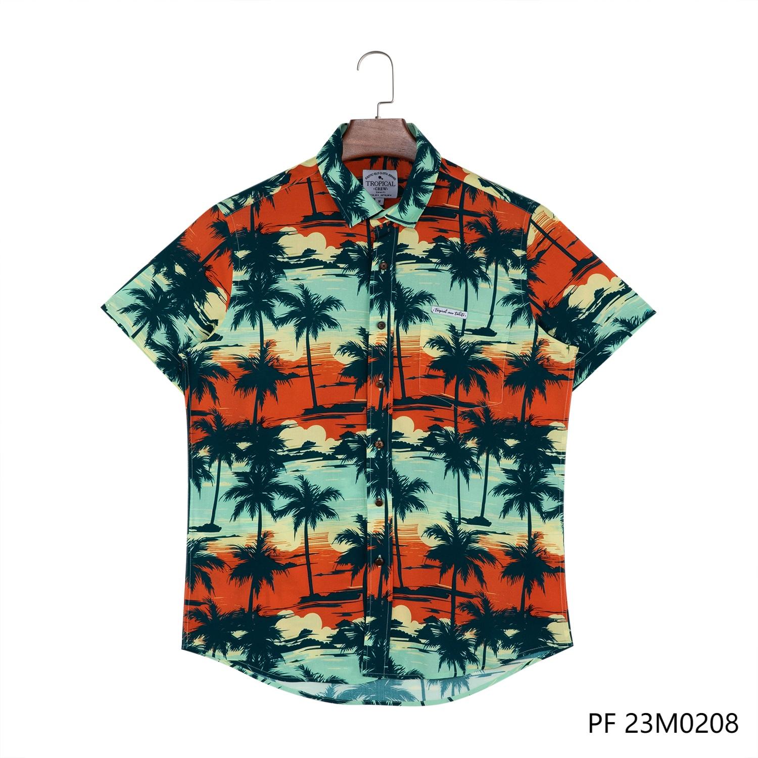 Men's 100% Rayon Hawaiian Style Printed Short Sleeve Button Down Shirts
