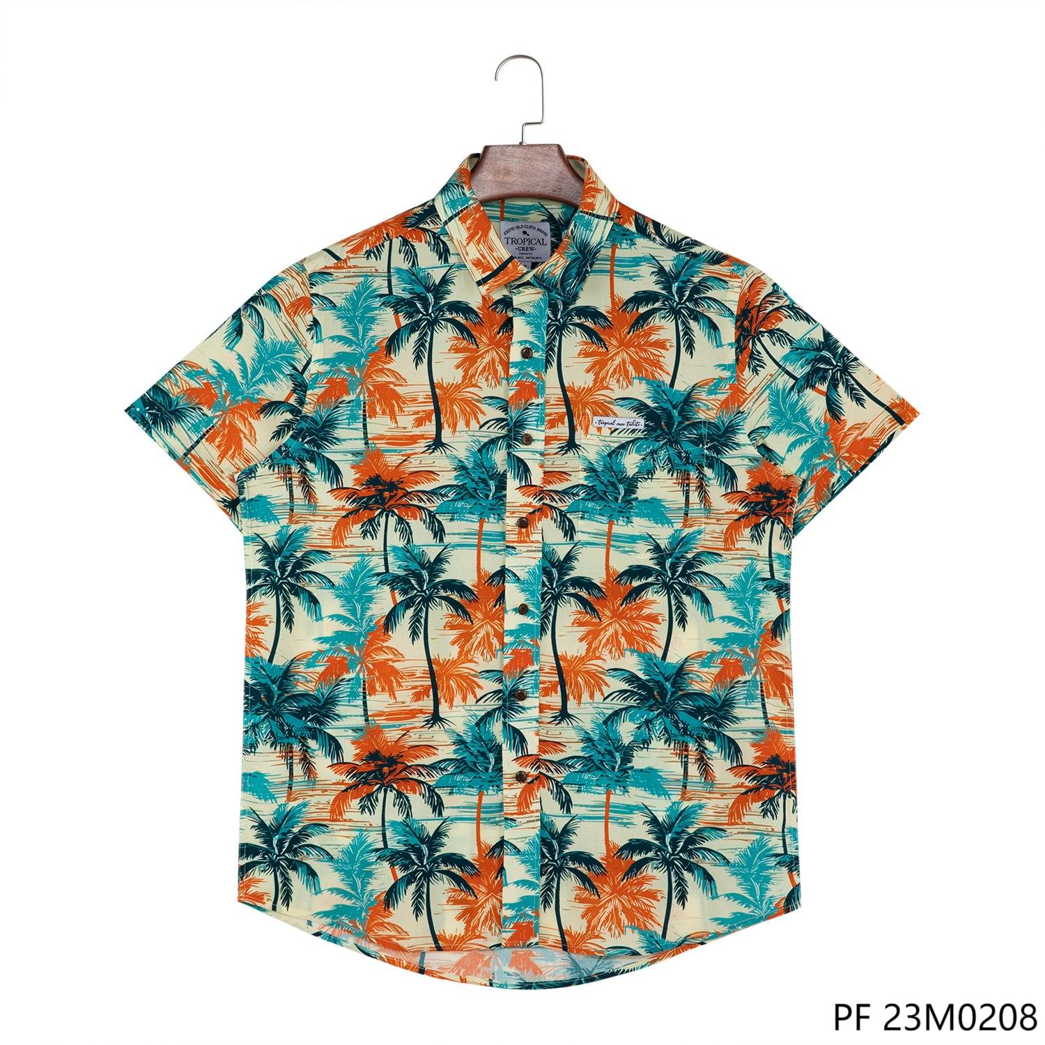 Men's 100% Rayon Hawaiian Style Printed Short Sleeve Button Down Shirts