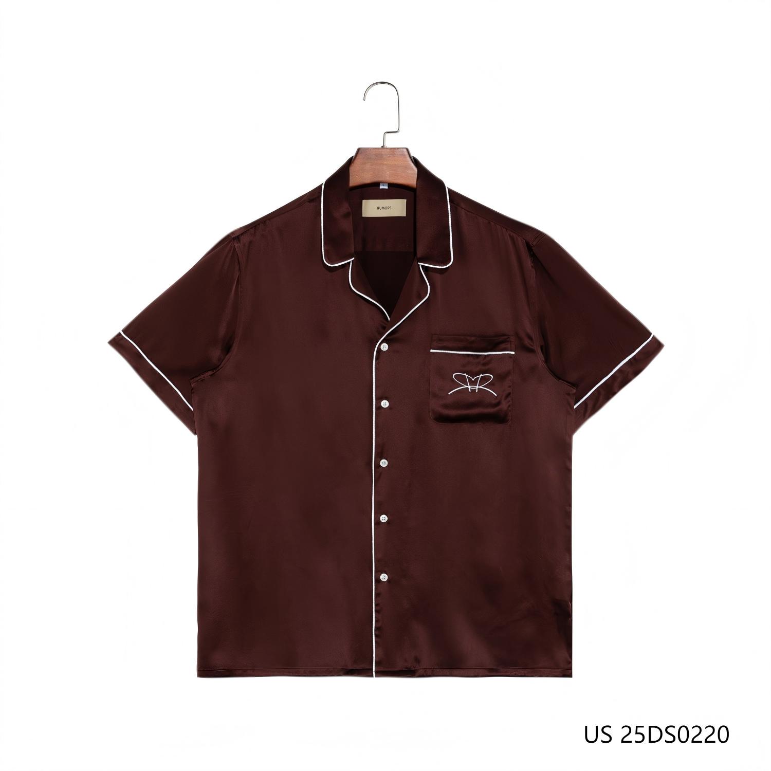 100% Silk Soft Wine-colored Button-down Short Sleeve Shirts for Men