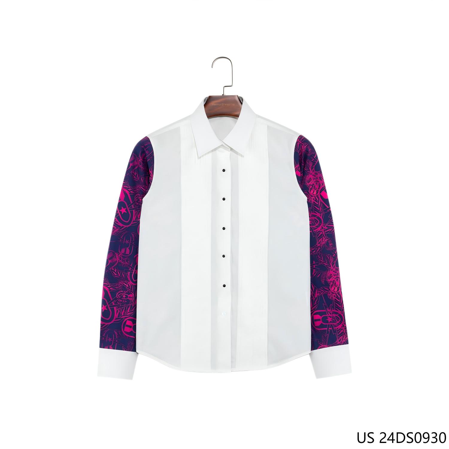 Women's 100% Cotton Pleated Contrast Color Patchwork Button Down Long Sleeve Shirts With Cuff