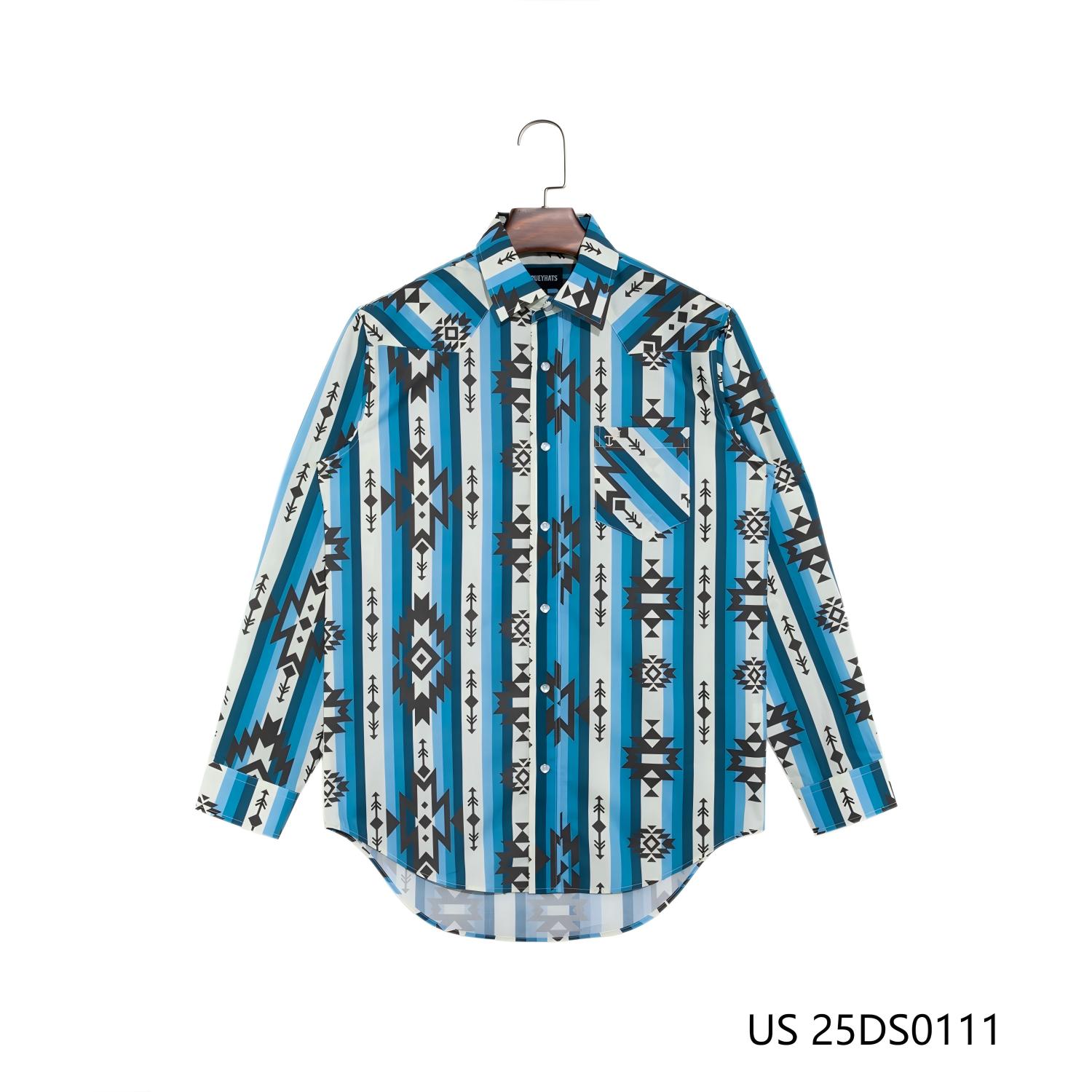 100% Cotton Stripes Button Down Long Sleeve Shirts for Men With Round Hem and Snap Buttons