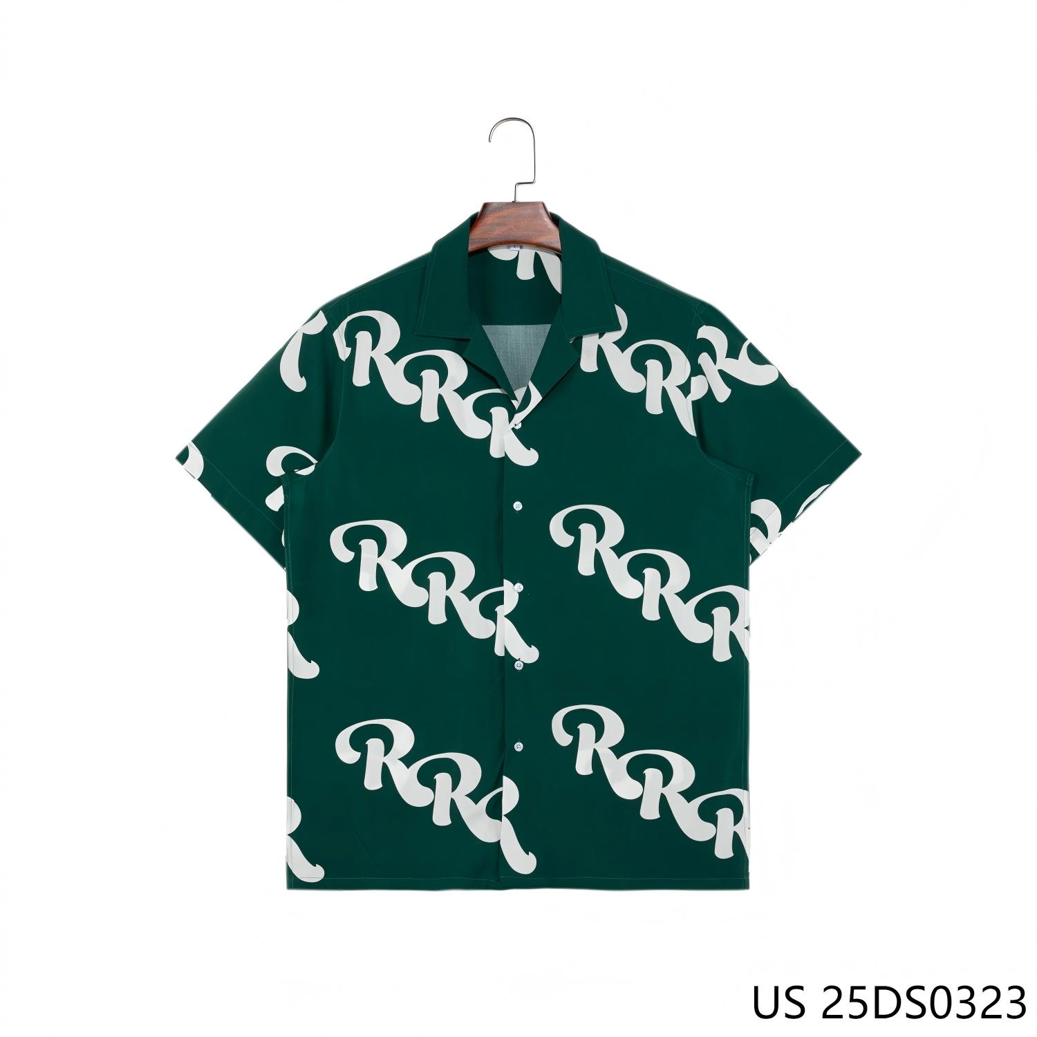 Men's 100% Rayon Cuban Collar Green Printed Short Sleeve Shirts  