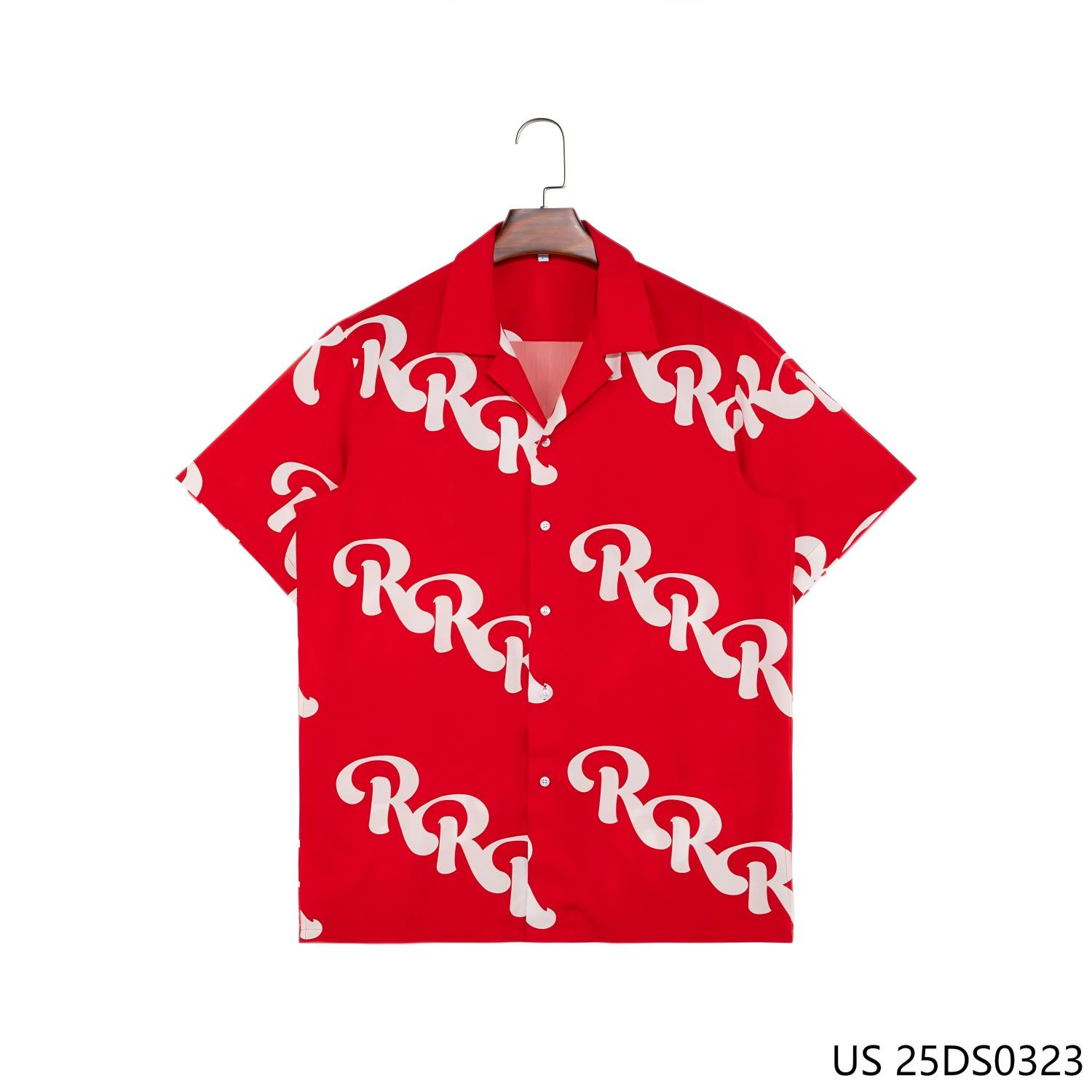Men's 100% Rayon Cuban Collar Red Printed Short Sleeve Shirts  