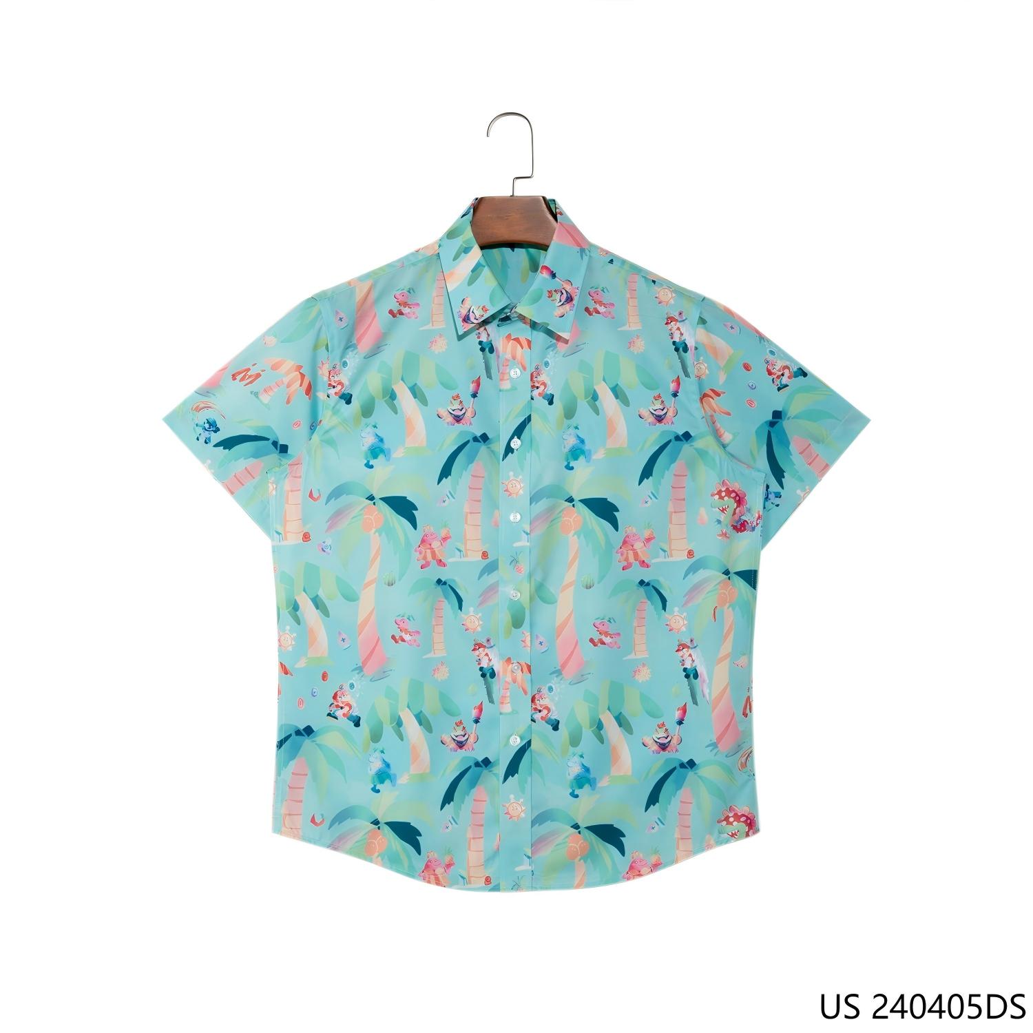 100% Polyester Loose Fit Printed Button-down Short Sleeve Shirts