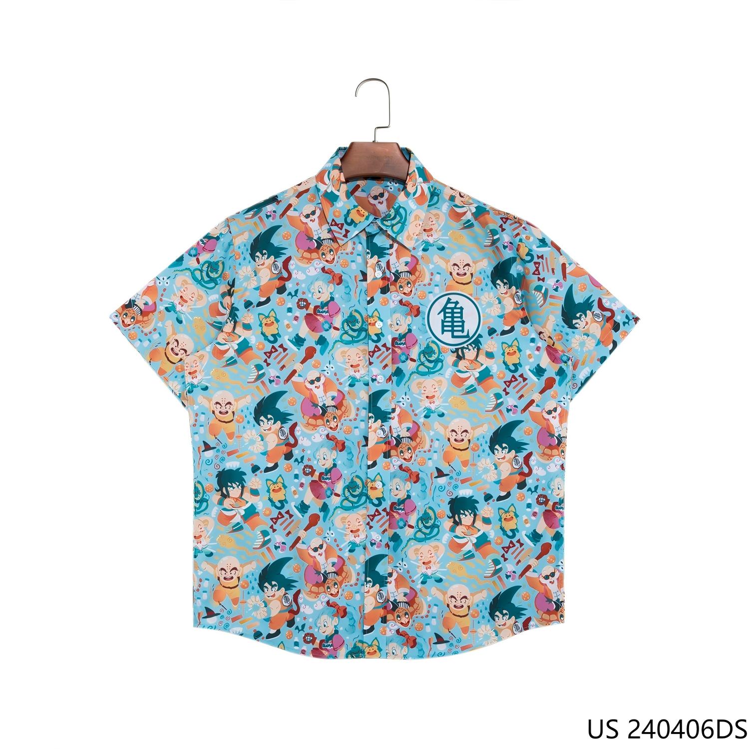100% Polyester Loose Fit Printed Button-down Short Sleeve Shirts