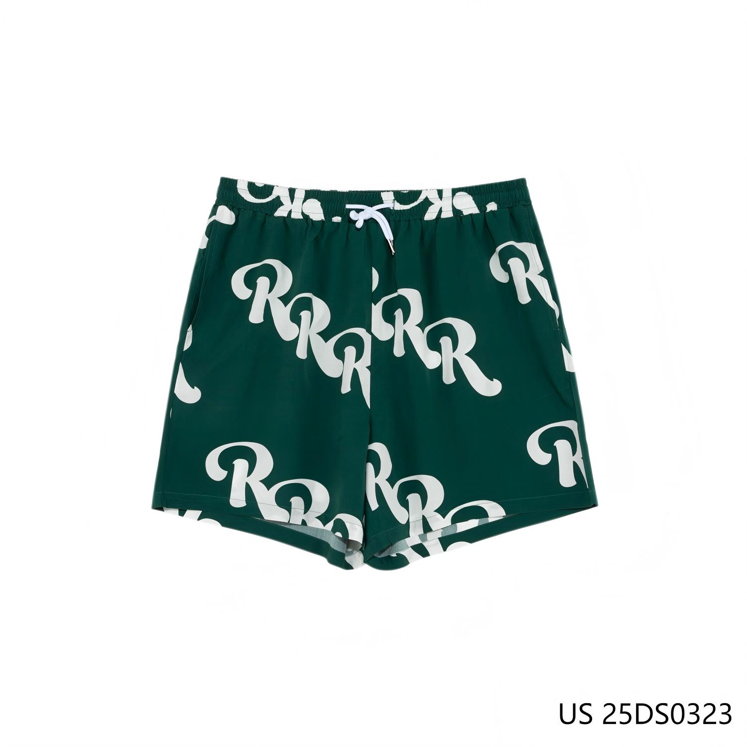 Men's 100% Rayon Green Printed Drawstring Shorts