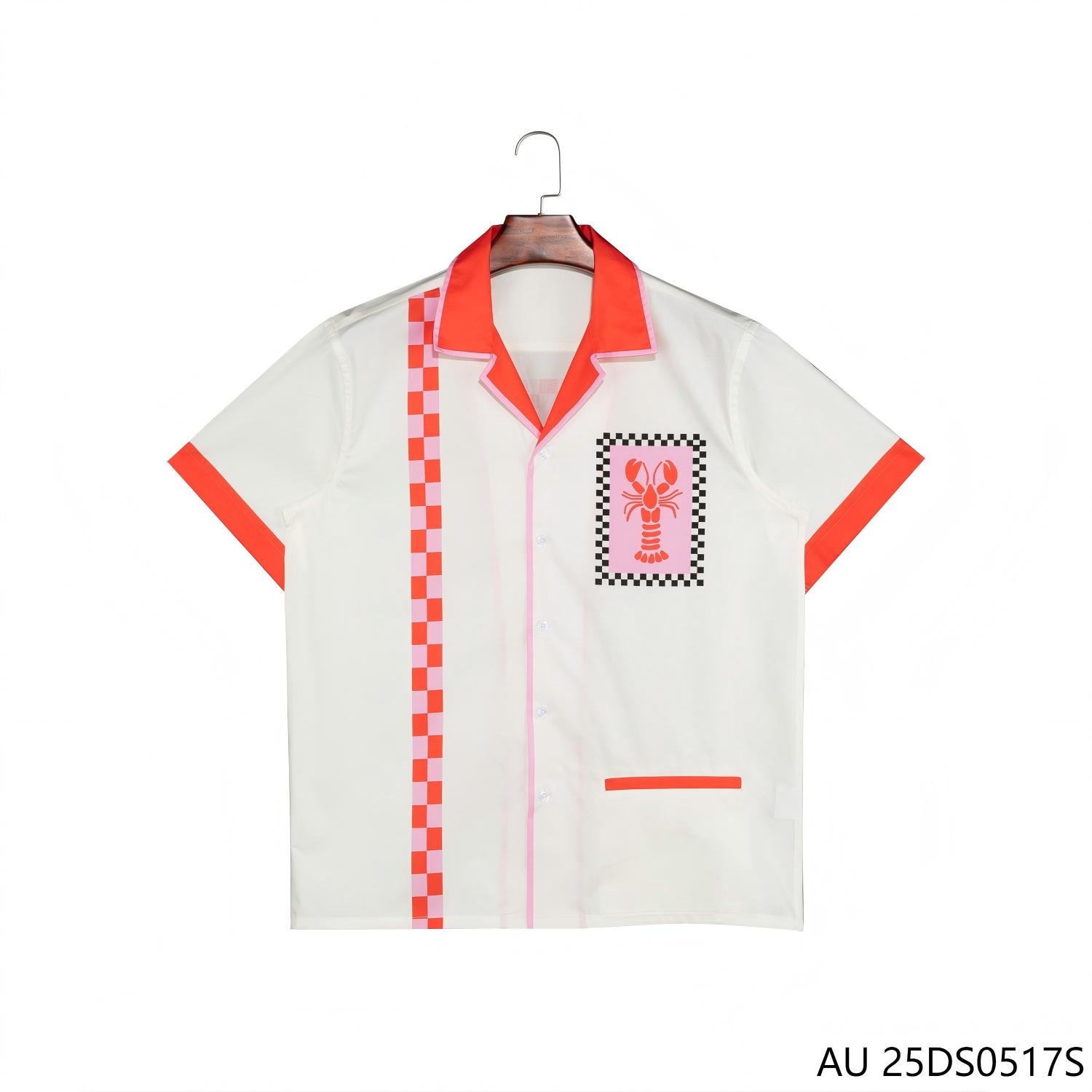 100% Pure Cotton Customizble Printed Cuban Collar Button-down Short Sleeve Shirts for Men with Contrasting Color Transition