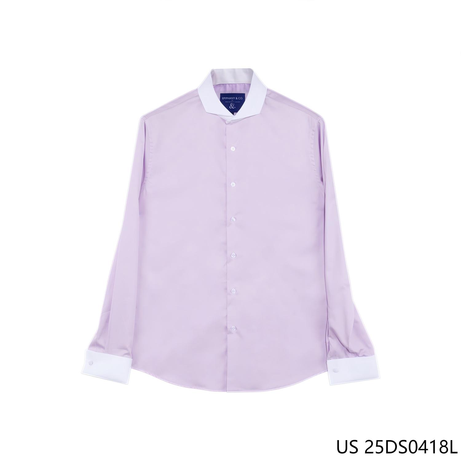 100% Cotton Dress Pink Plain Button-up Long Sleeve Shirts for Men With White Collar and Cuff