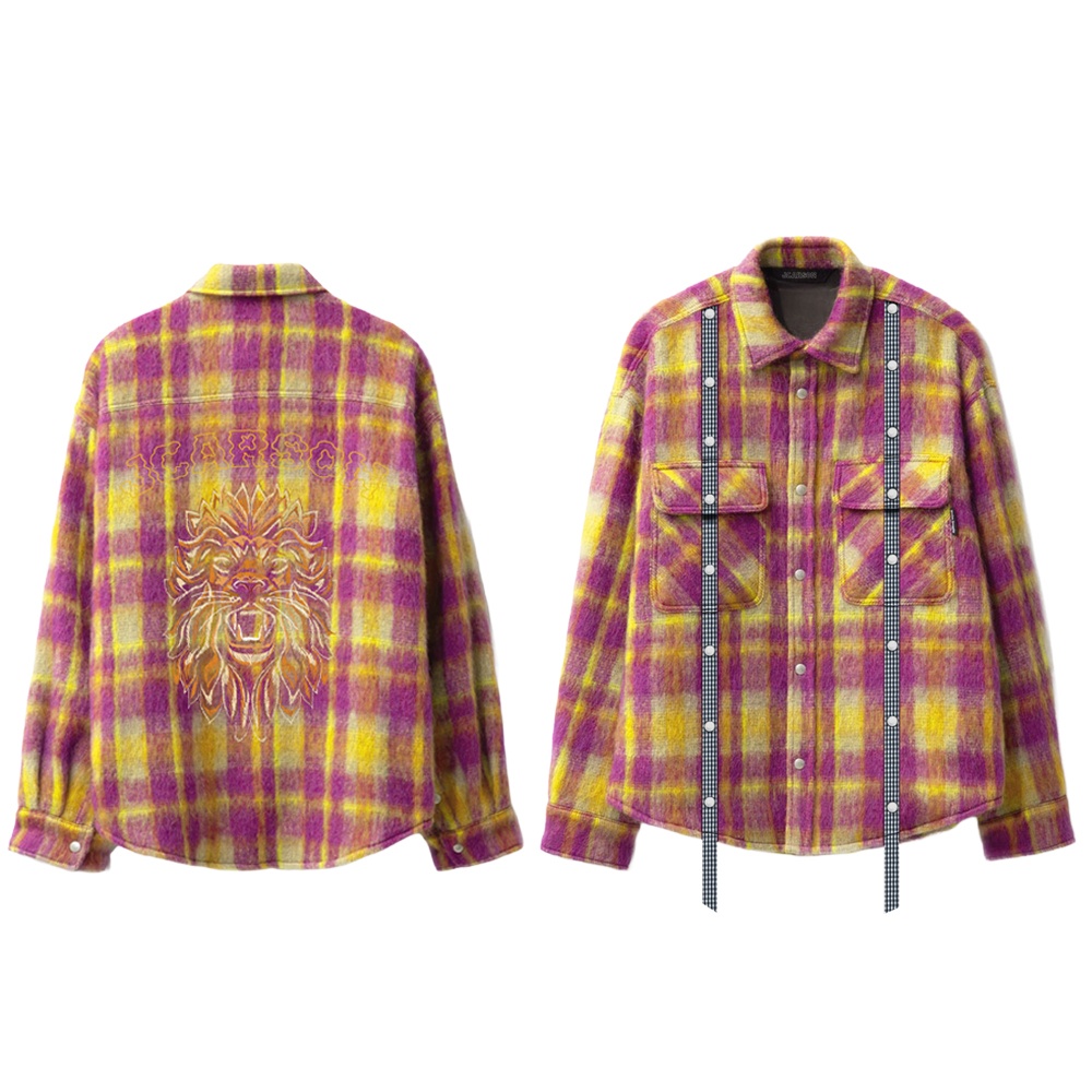 New Arrival Purple and Orange Plaid Fashionable Woolen Button-up Long Sleeve Shirts for Men