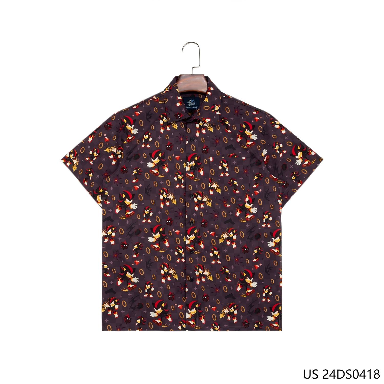 Men's 100% Cotton Printed Button-up Short Sleeve Shirts with Turn down Collar