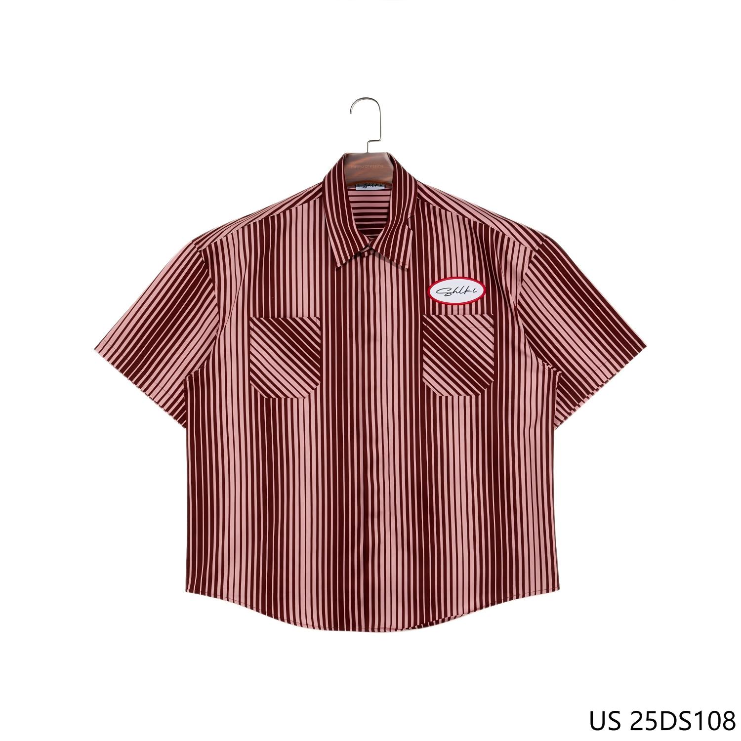 100% Cotton Stripes Embroidered Short Sleeve Button down Shirts for Men